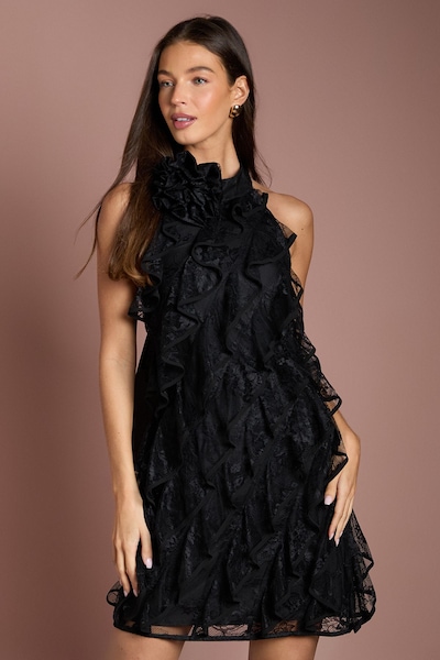 Coast Lace Frill Mini Dress Black