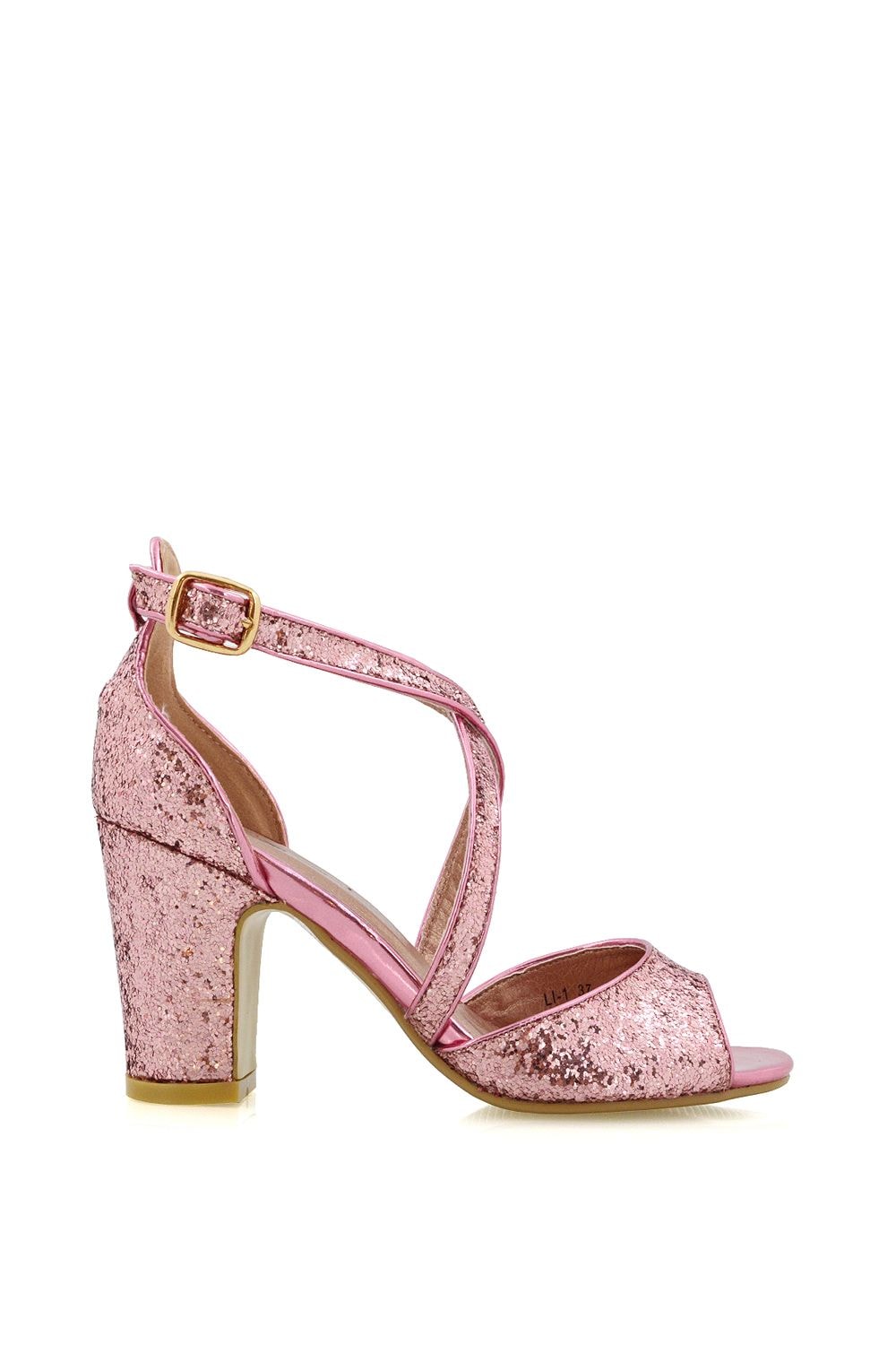 XY London 'Harlow' Cross Over Strappy Buckle Peep Toe Block High Heels image 1