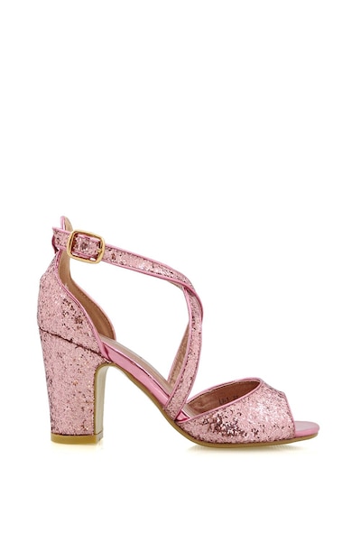 XY London 'Harlow' Cross Over Strappy Buckle Peep Toe Block High Heels