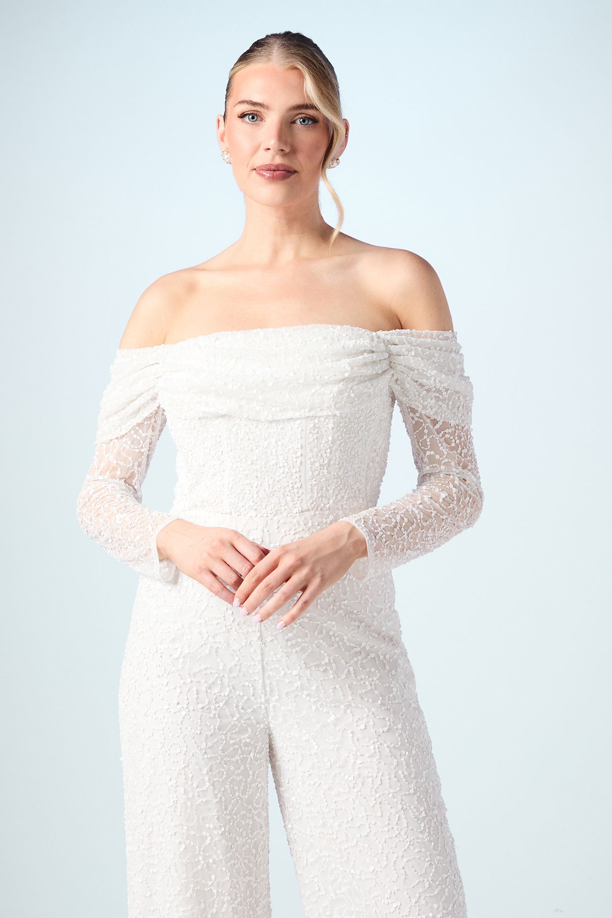 Coast Bardot Long Sleeve Corset Bridal Jumpsuit Ivory image 2