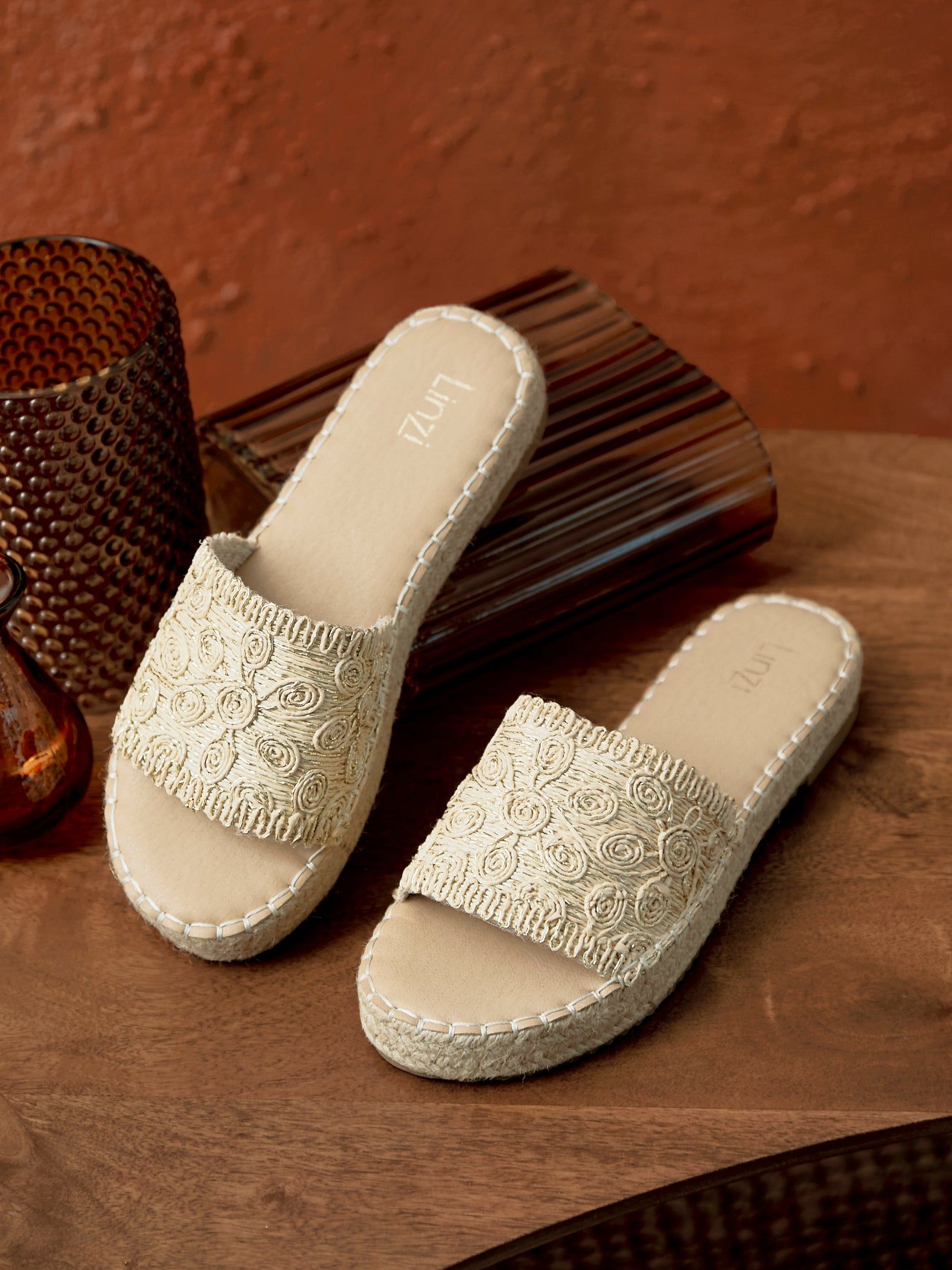 Linzi Savvy Gold Woven Slider Sandals image 6