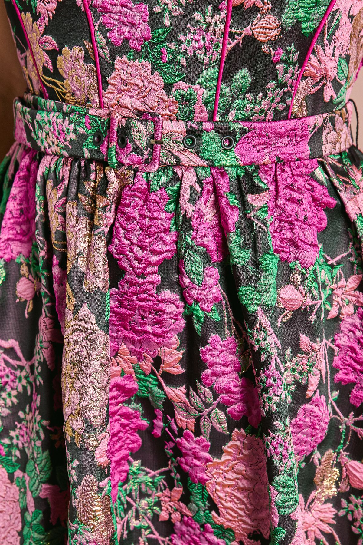 Coast Corset Bodice Full Skirted Jacquard Midi Dress Pink image 5