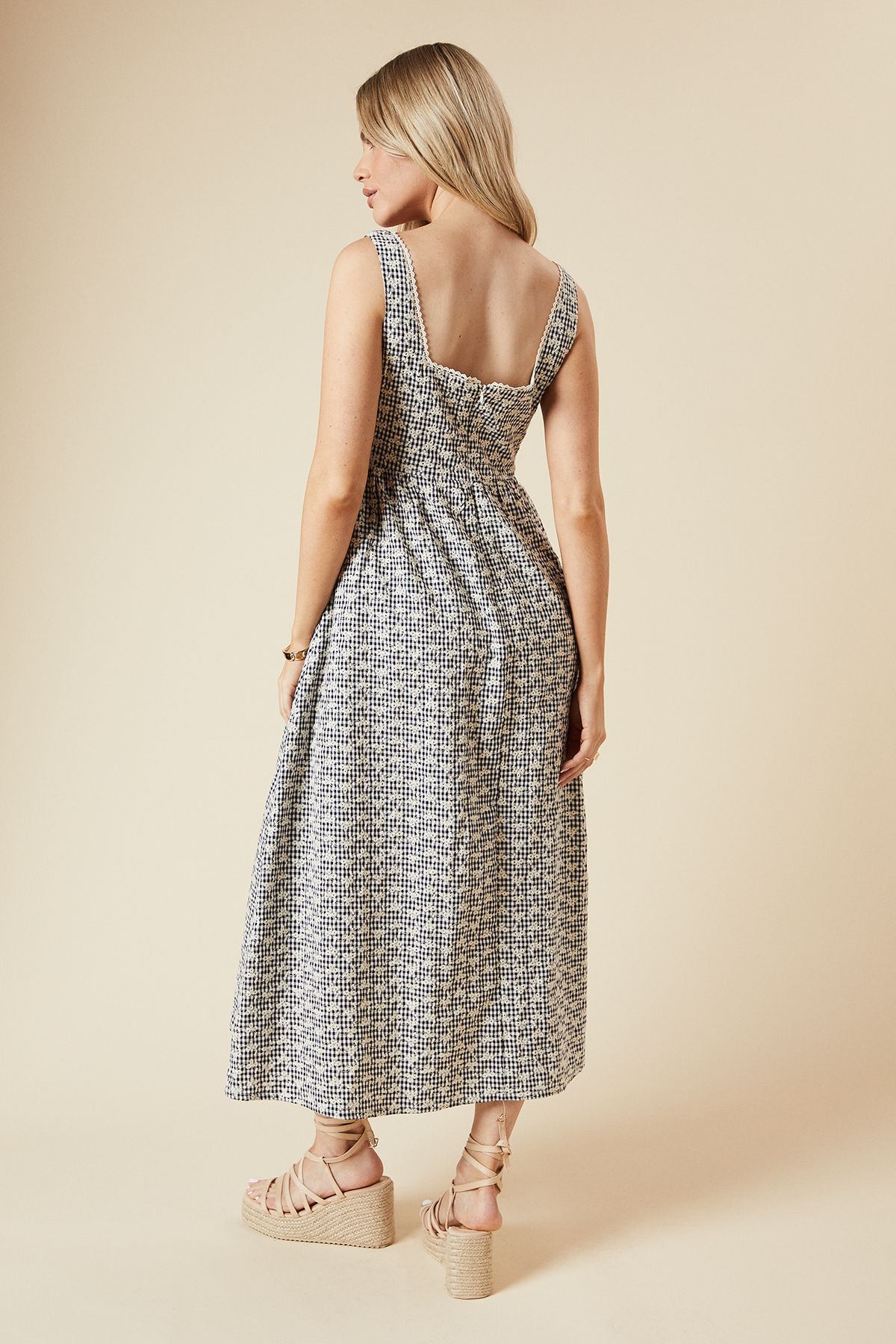 Dorothy Perkins Black Gingham Embroidered Midi Dress Black image 3