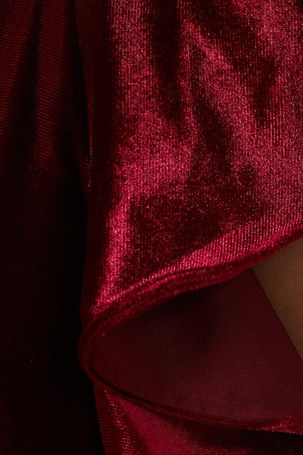 Coast V Neck Ruffle Sleeve Velvet Bridesmaid Dress Malbec image 6