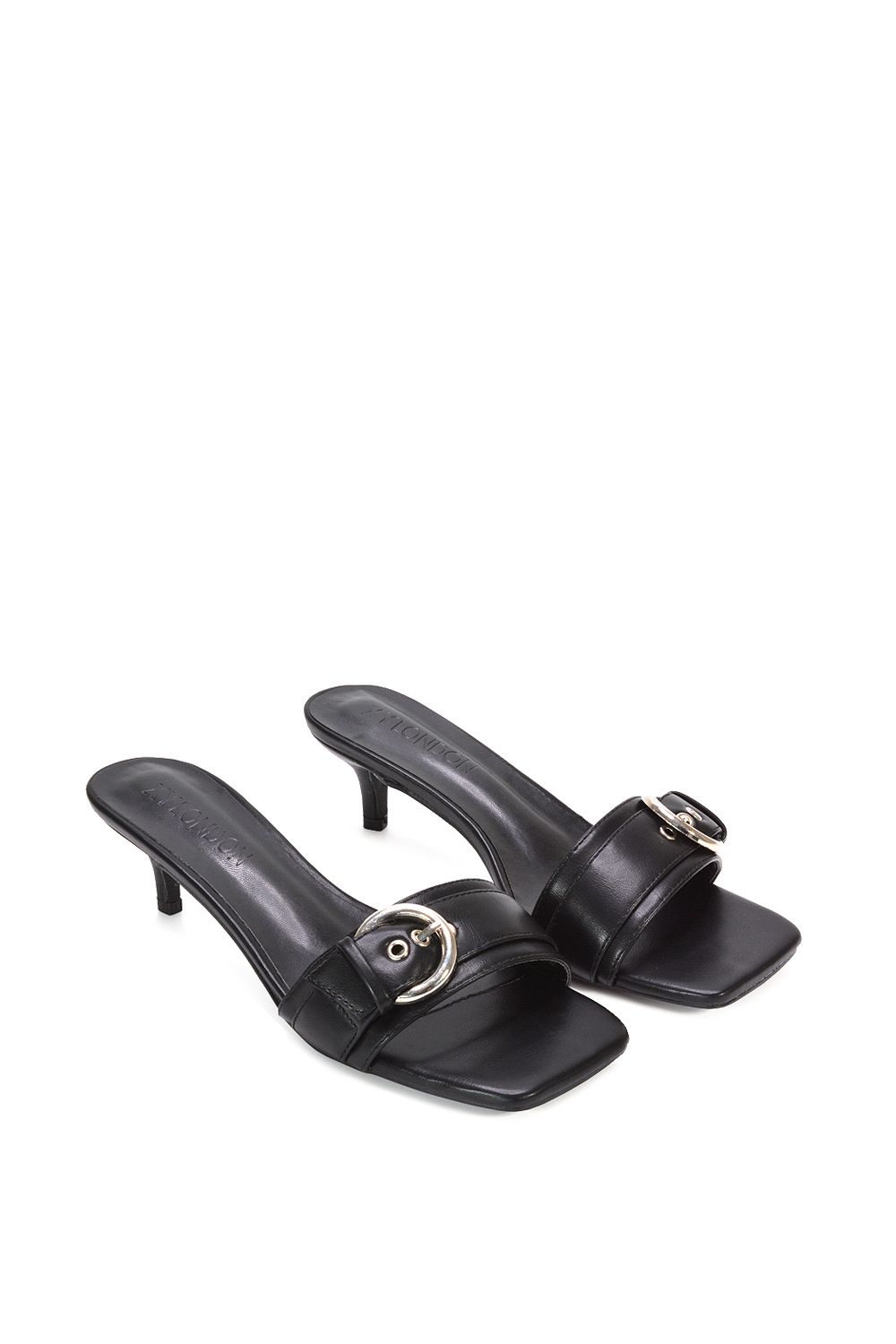 XY London ‘Addison’ Kitten Heel Slip On Mule Sandals With Buckle Detail image 1