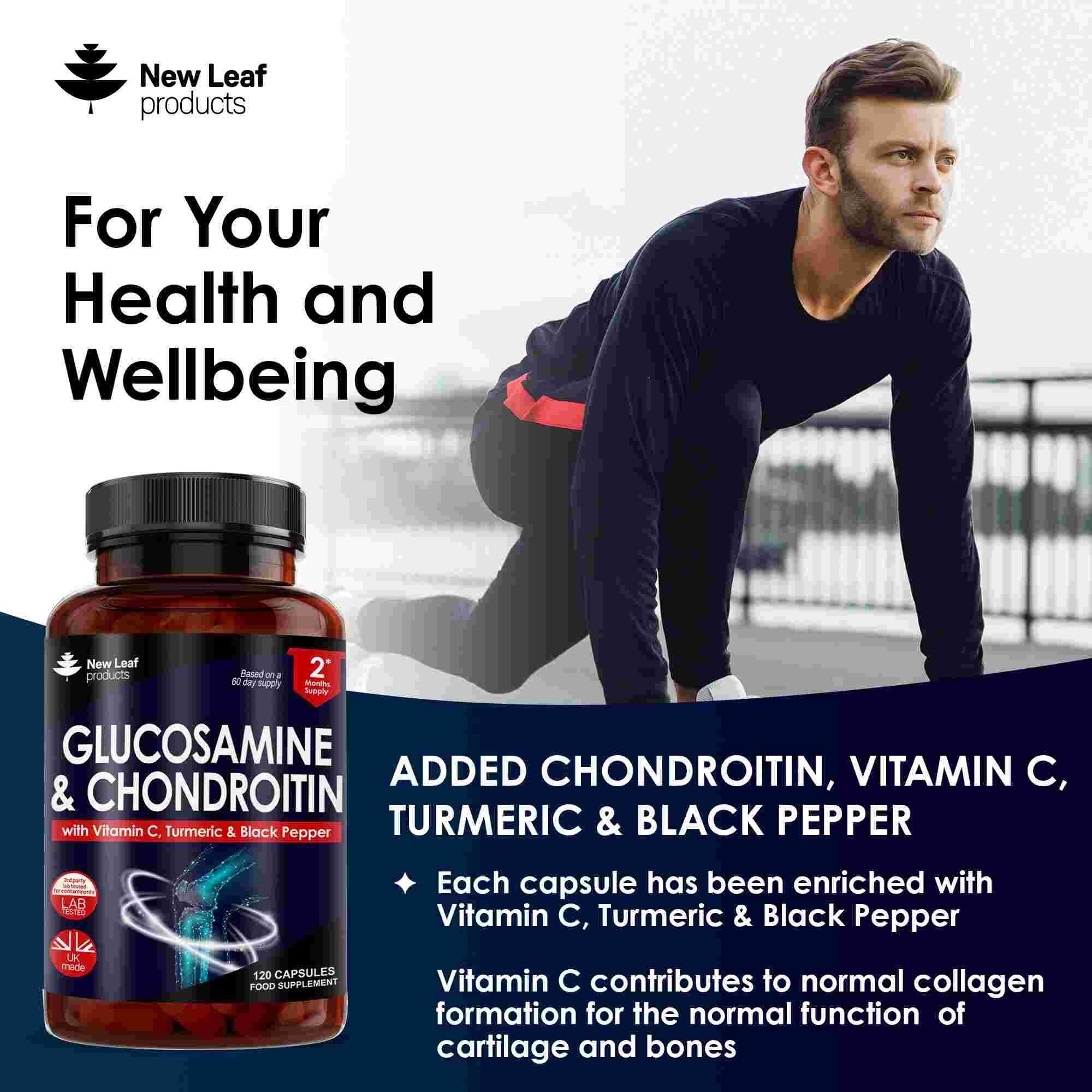 New leaf health Glucosamine Sulphate & Chondroitin Capsules - Enriched with Vitamin C, Turmeric & Black Pepper image 3