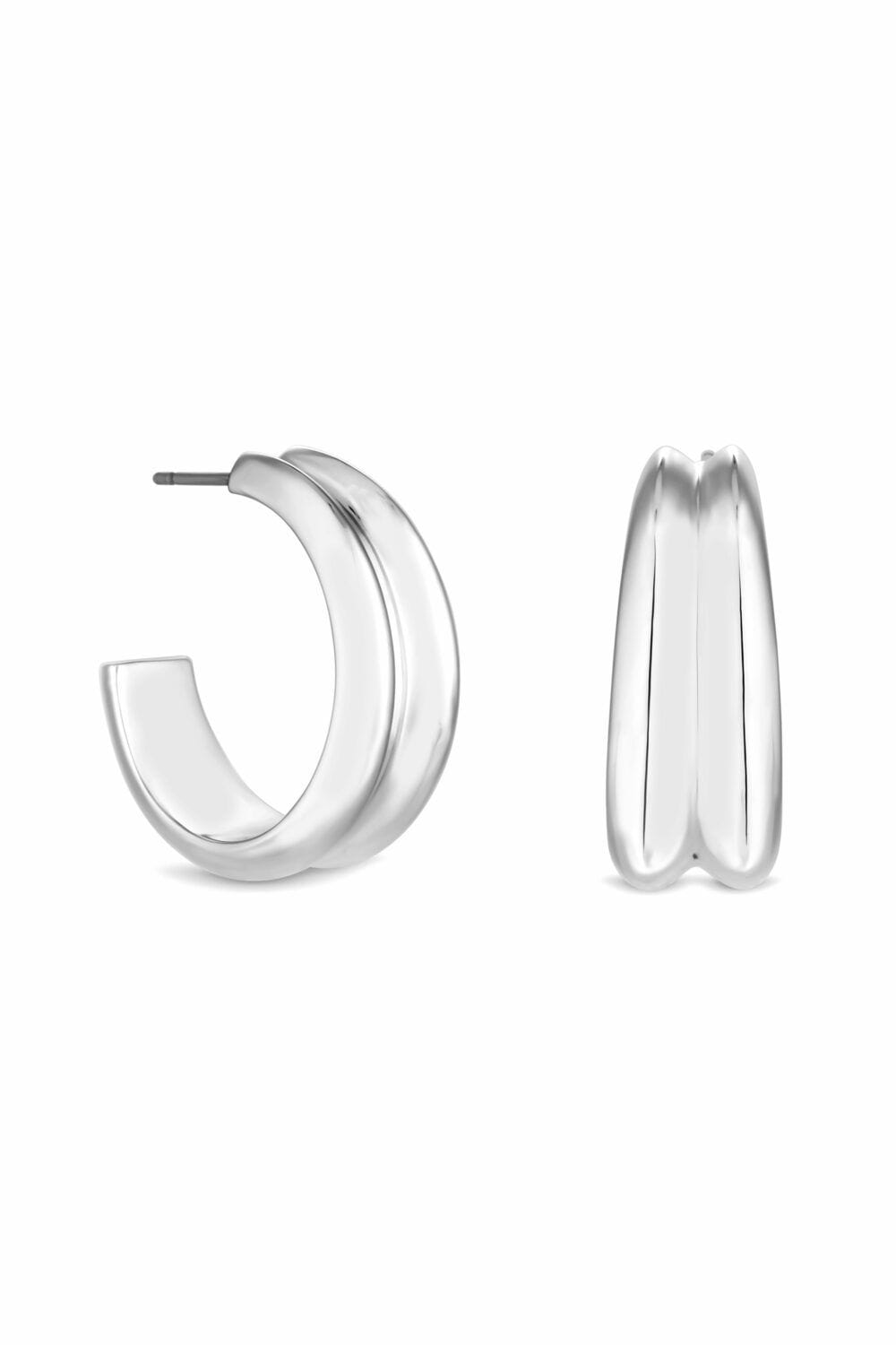 Inicio Recycled Sterling Silver Plated Curved Hoop Earrings - Gift Pouch image 1