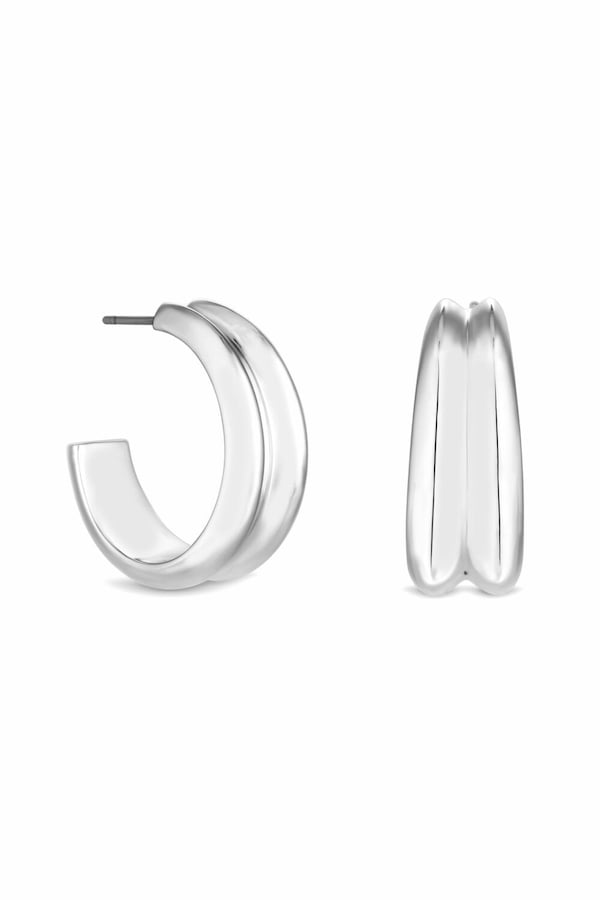 Inicio Recycled Sterling Silver Plated Curved Hoop Earrings - Gift Pouch