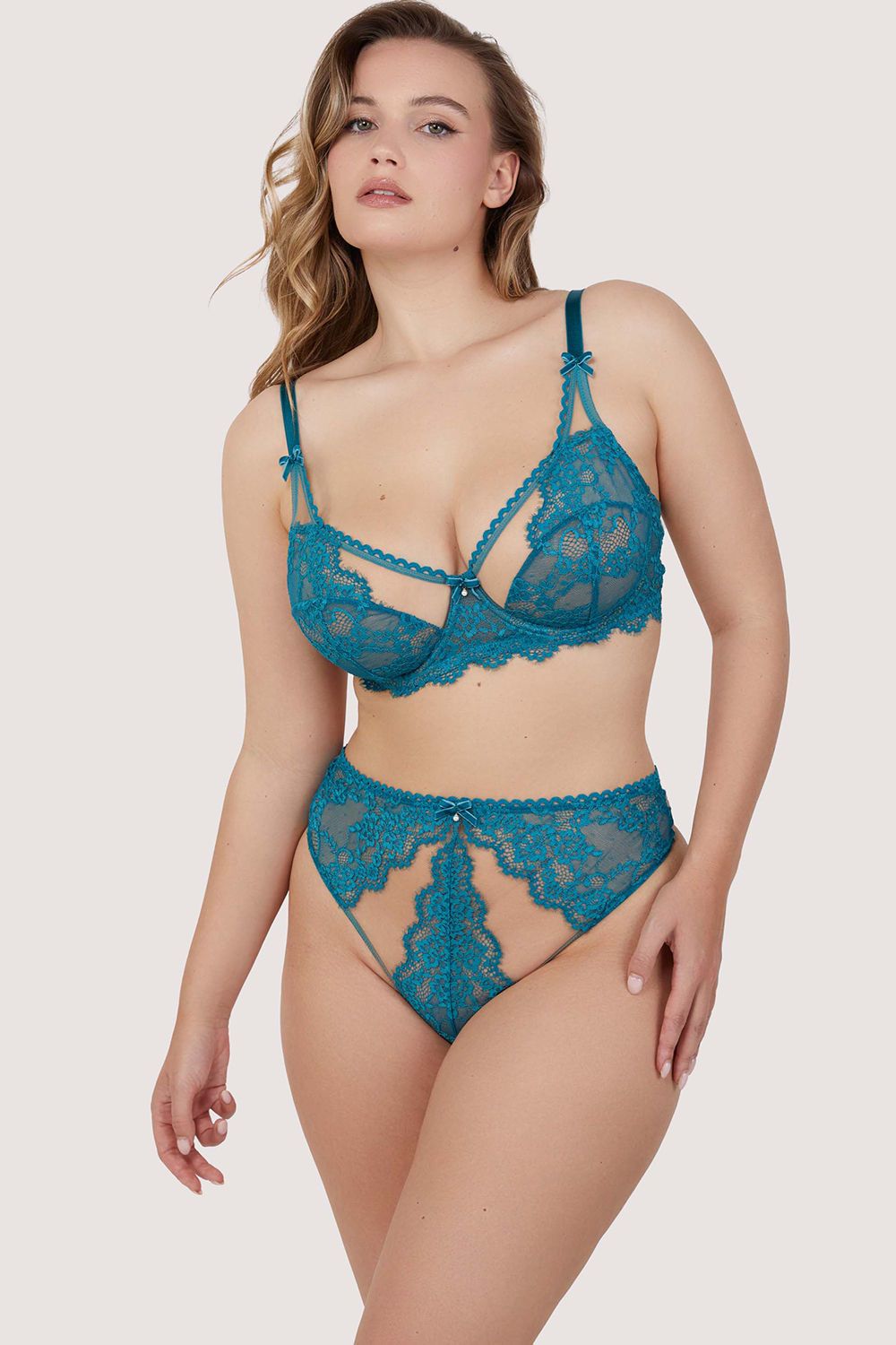 Playful Promises Phoebe Teal Eyelash Lace 'High Waist Thong' image 3