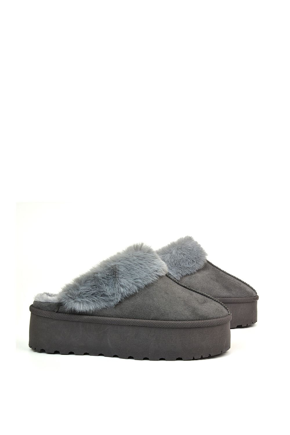 XY London 'Faith' Slip On Faux Fur Slippers with Platform Sole image 2