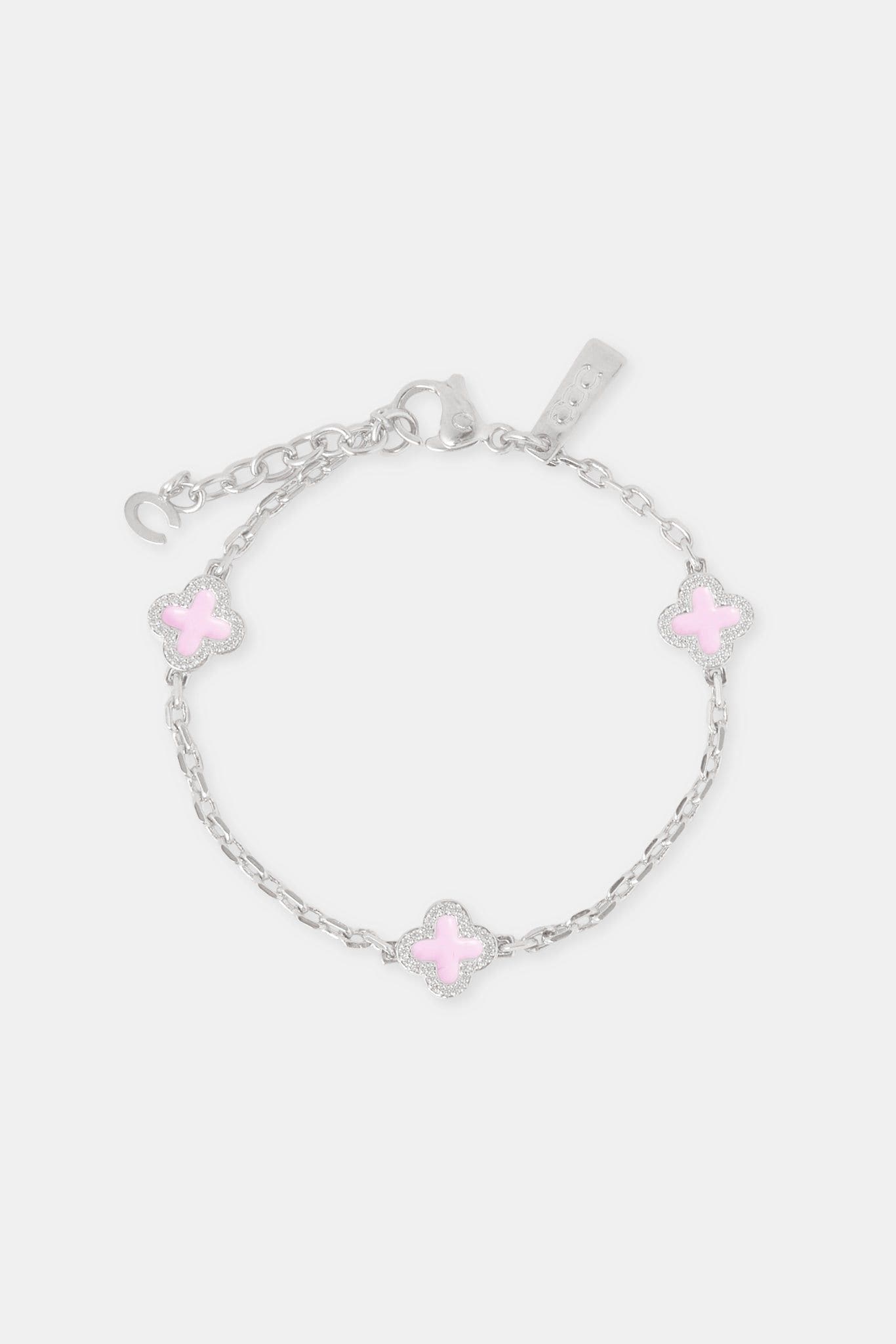 Cernucci Pink Enamel Motif Rolo Link Bracelet - 10mm image 2