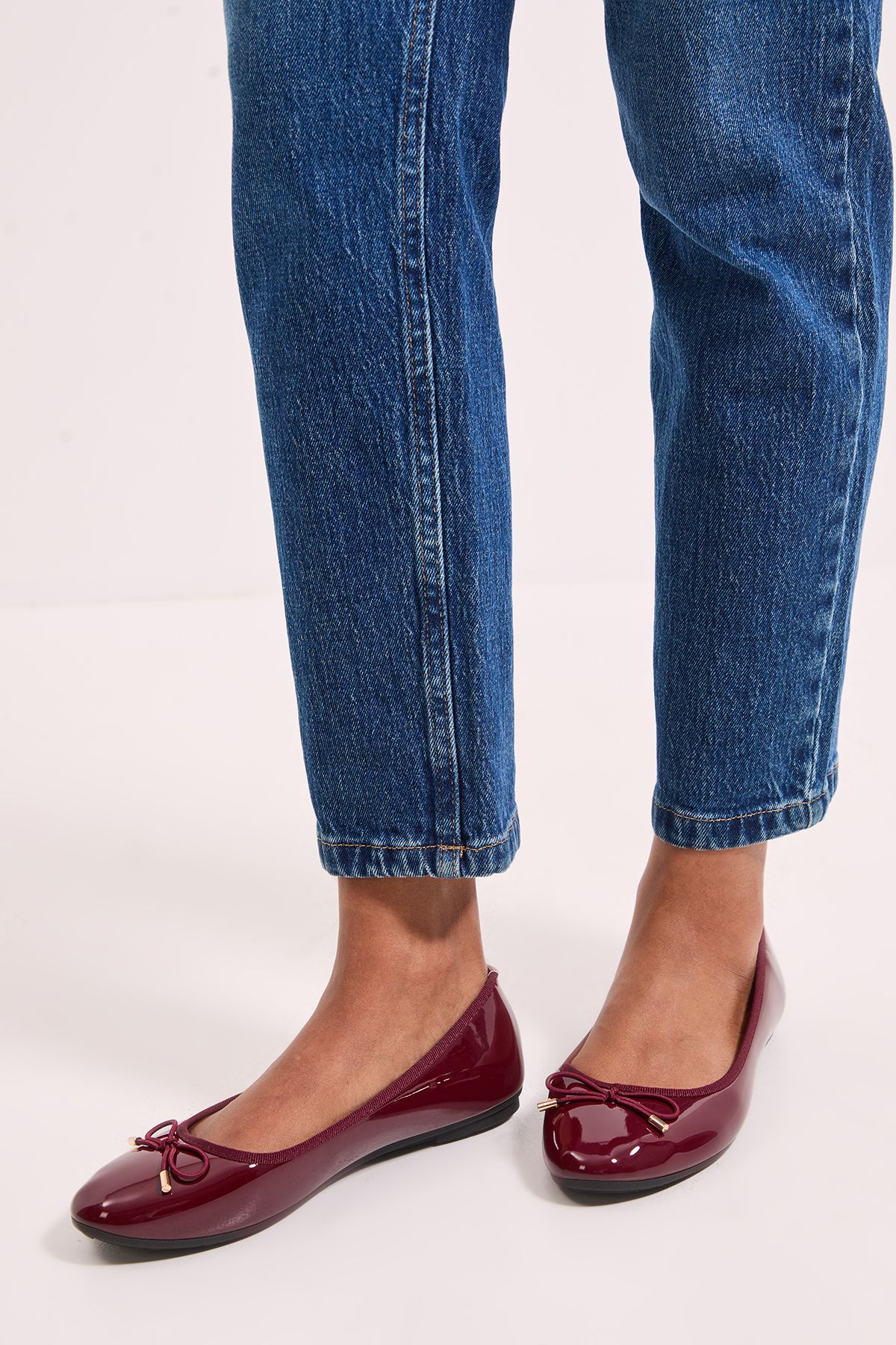 Dorothy Perkins Penny Faux Patent Leather Comfort Ballerinas Burgundy image 1