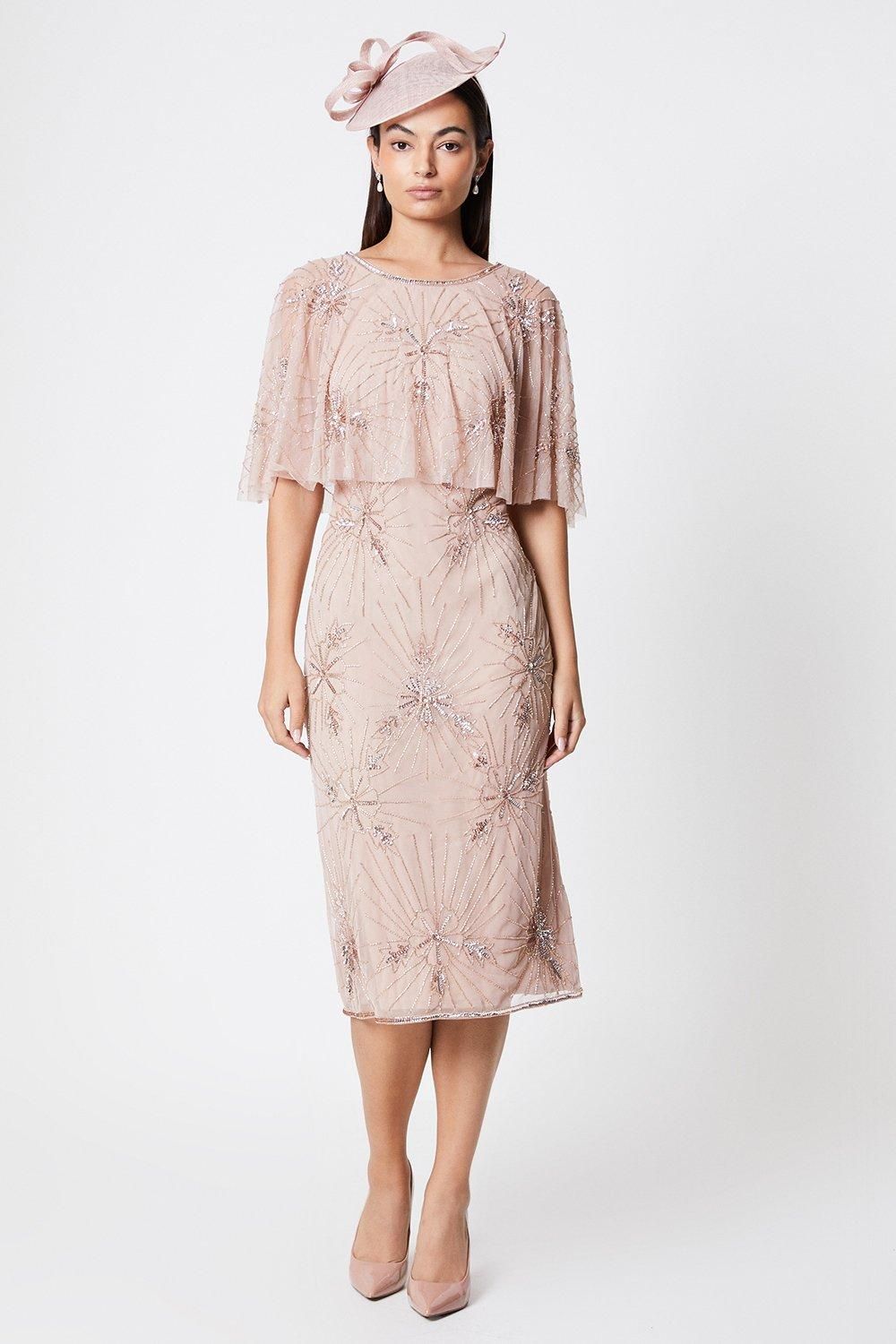Coast Floral Embellished Cape Midi Dress Blush image 1