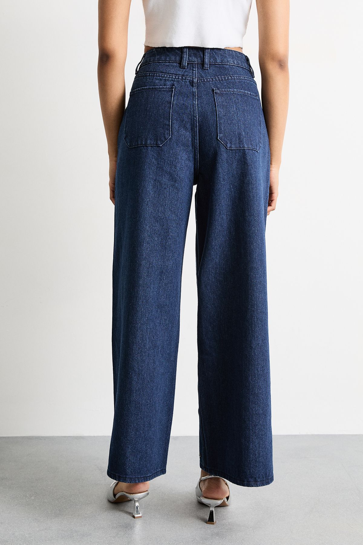 Warehouse Hotfix Embellished High Waisted Wide Leg Denim Jean Indigo image 3