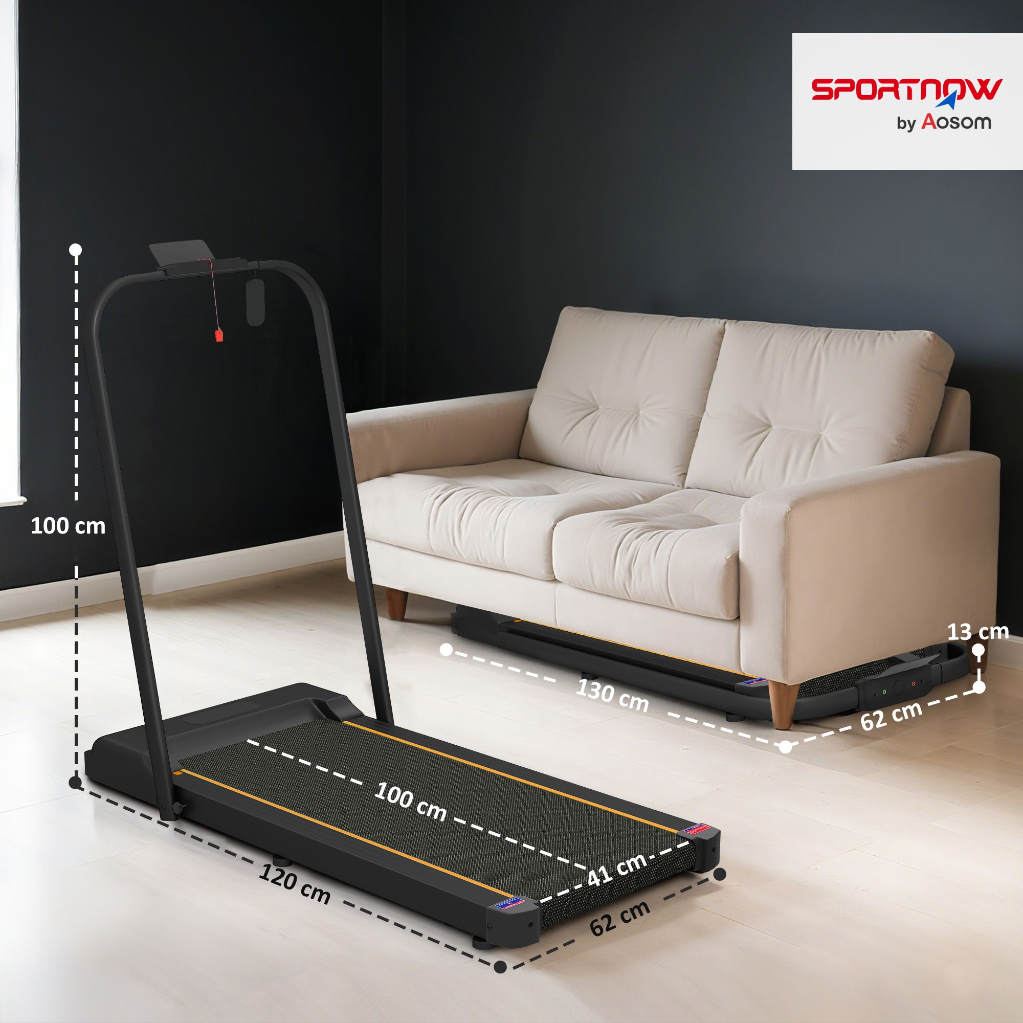 SPORTNOW 2.5HP Folding Treadmill with Remote Control and LED Display, No Assembly image 3