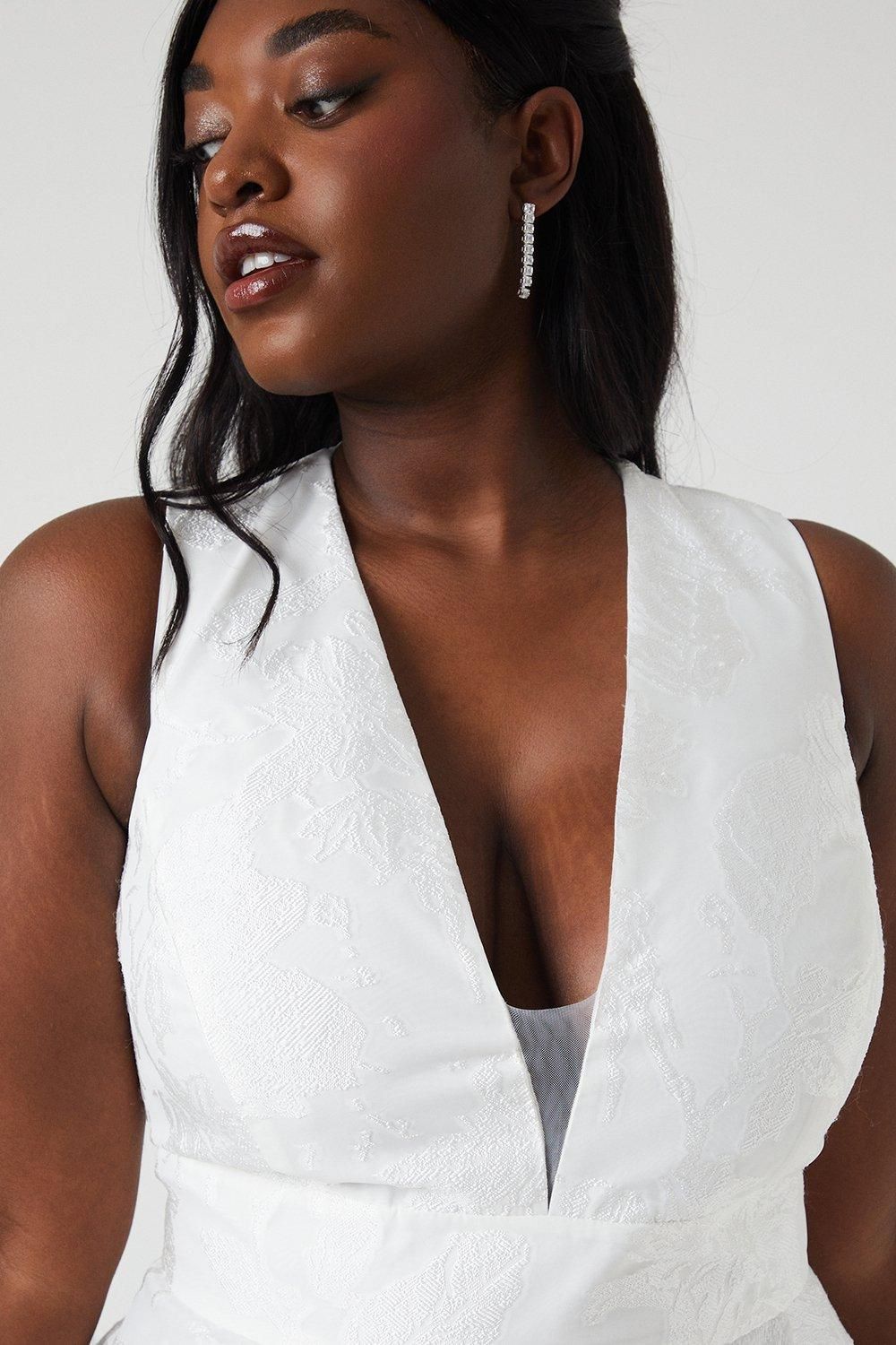 Coast Plus Size Plunge Neck Waterfall Organza Jacquard Maxi Wedding Dress Ivory image 2