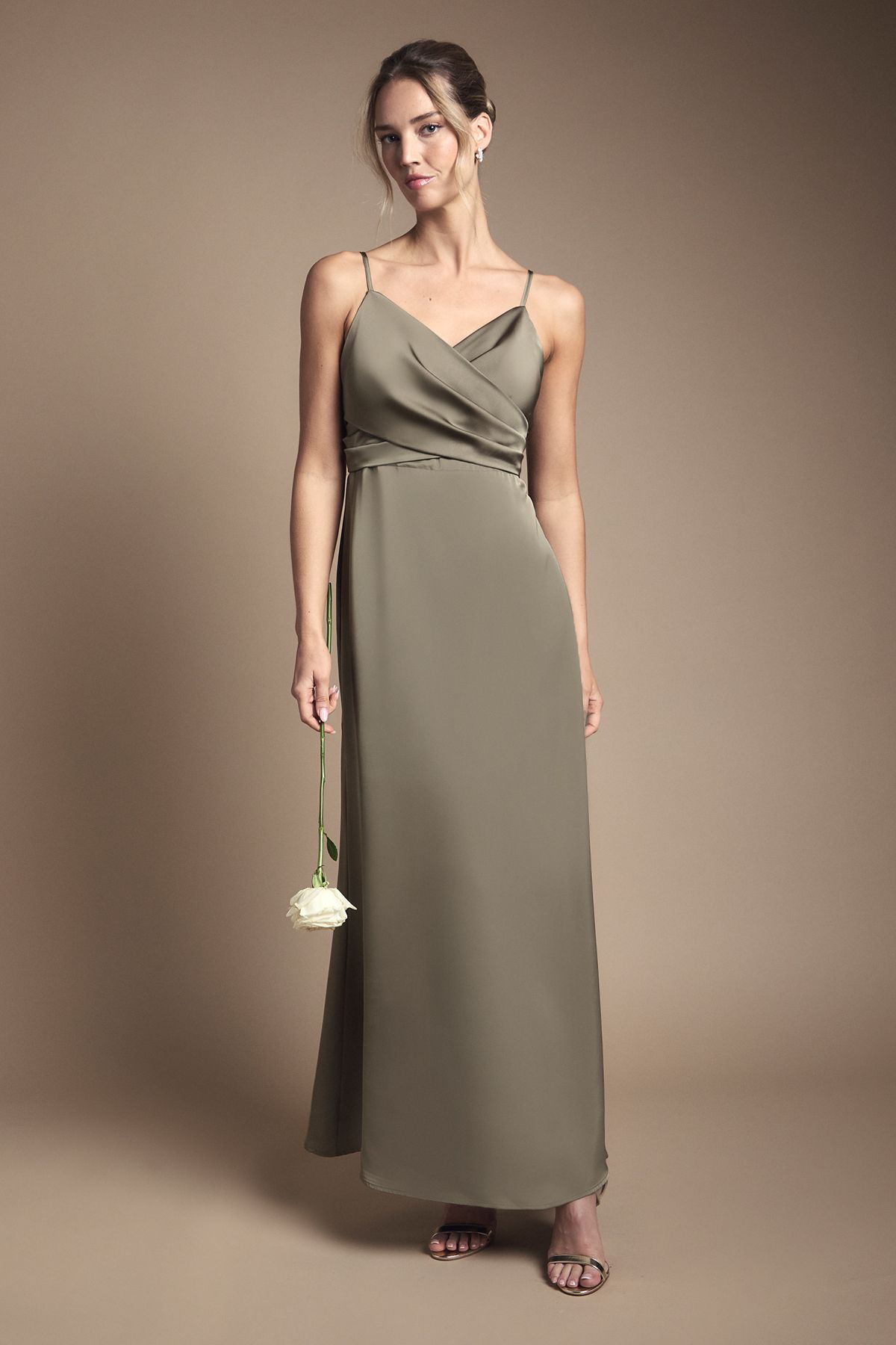 Coast Wrap Waist Satin Cami Bridesmaid Dress Olive image 1