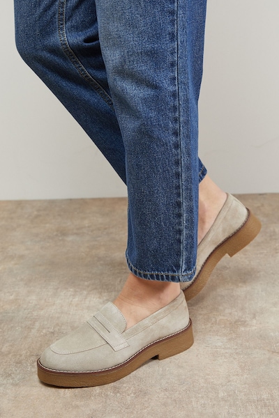 Oasis Butter Suede Chunky Penny Casual Loafers Beige