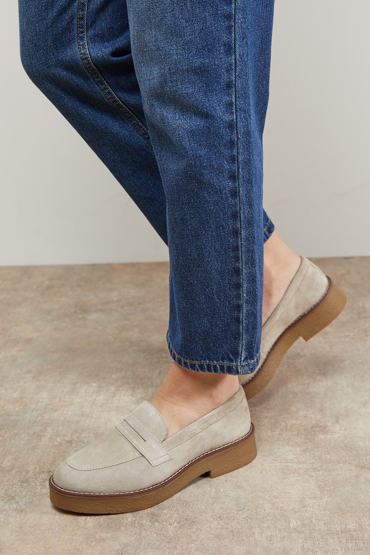 Oasis Butter Suede Chunky Penny Casual Loafers Beige