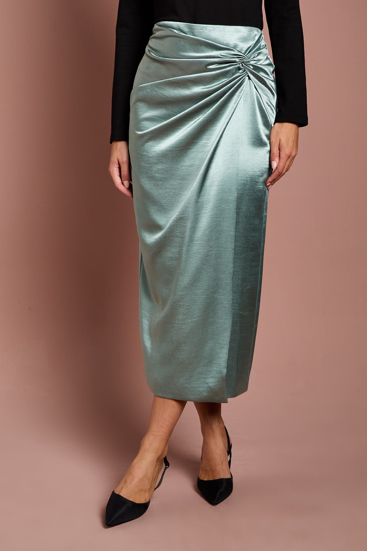 Coast Satin Wrap Midi Skirt Green image 2