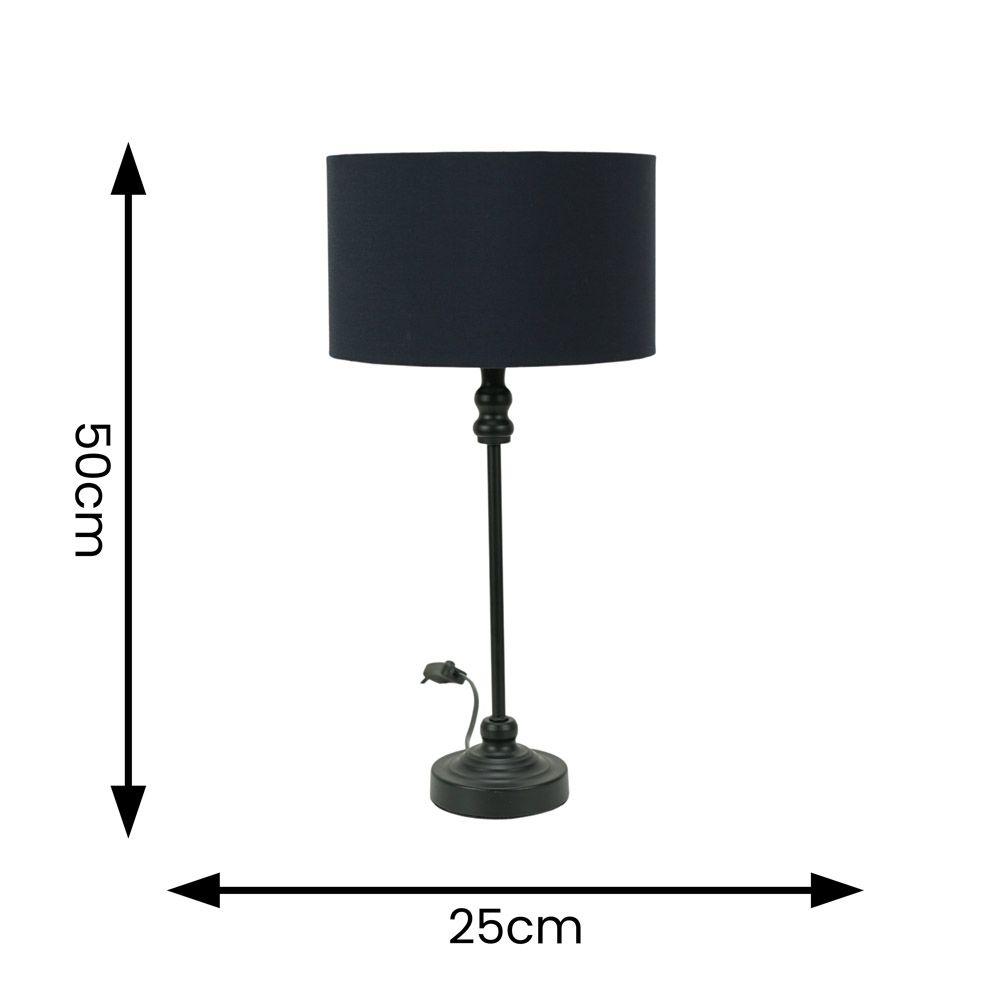 ValueLights Maggie Black Metal Candlestick Table Lamp with Fabric Drum Shade and LED Bulb image 6
