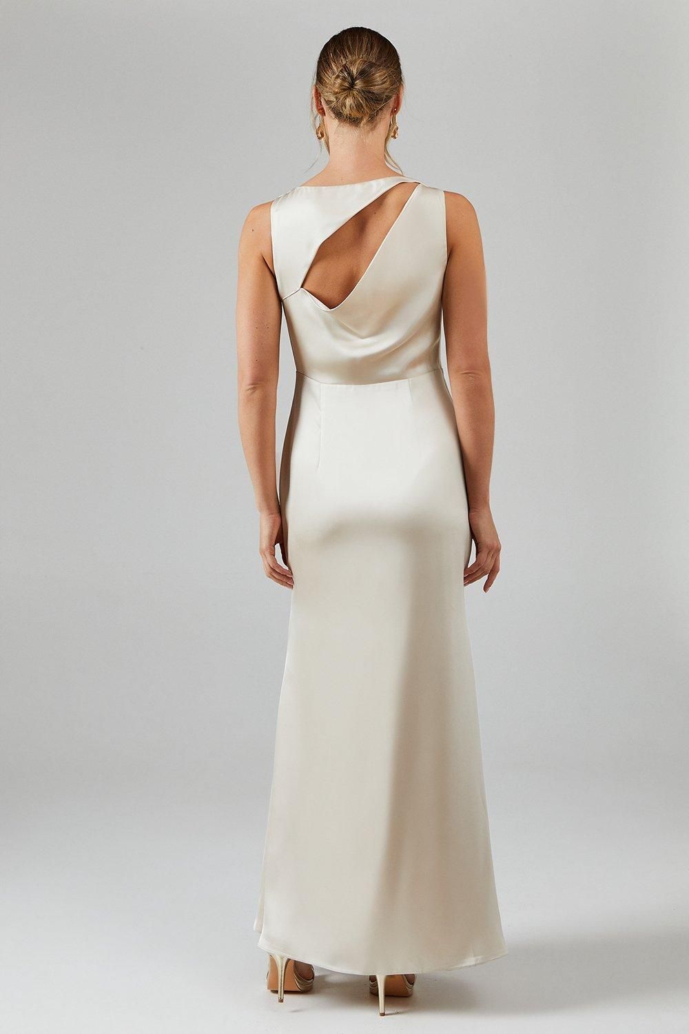Coast Asymmetric Back Detail Satin Bridesmaid Dress Champagne image 3