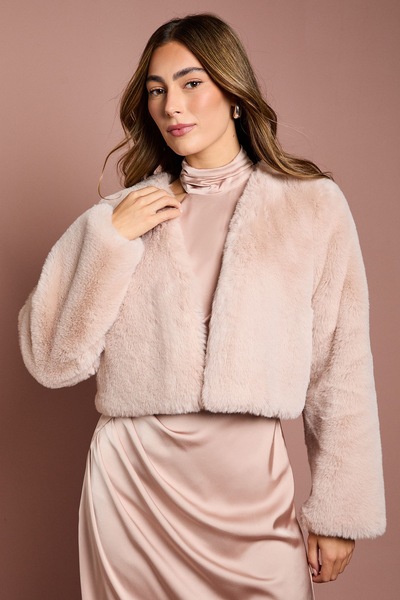 Coast Blush Occasion Short Edge To Edge Faux Fur Coat Blush