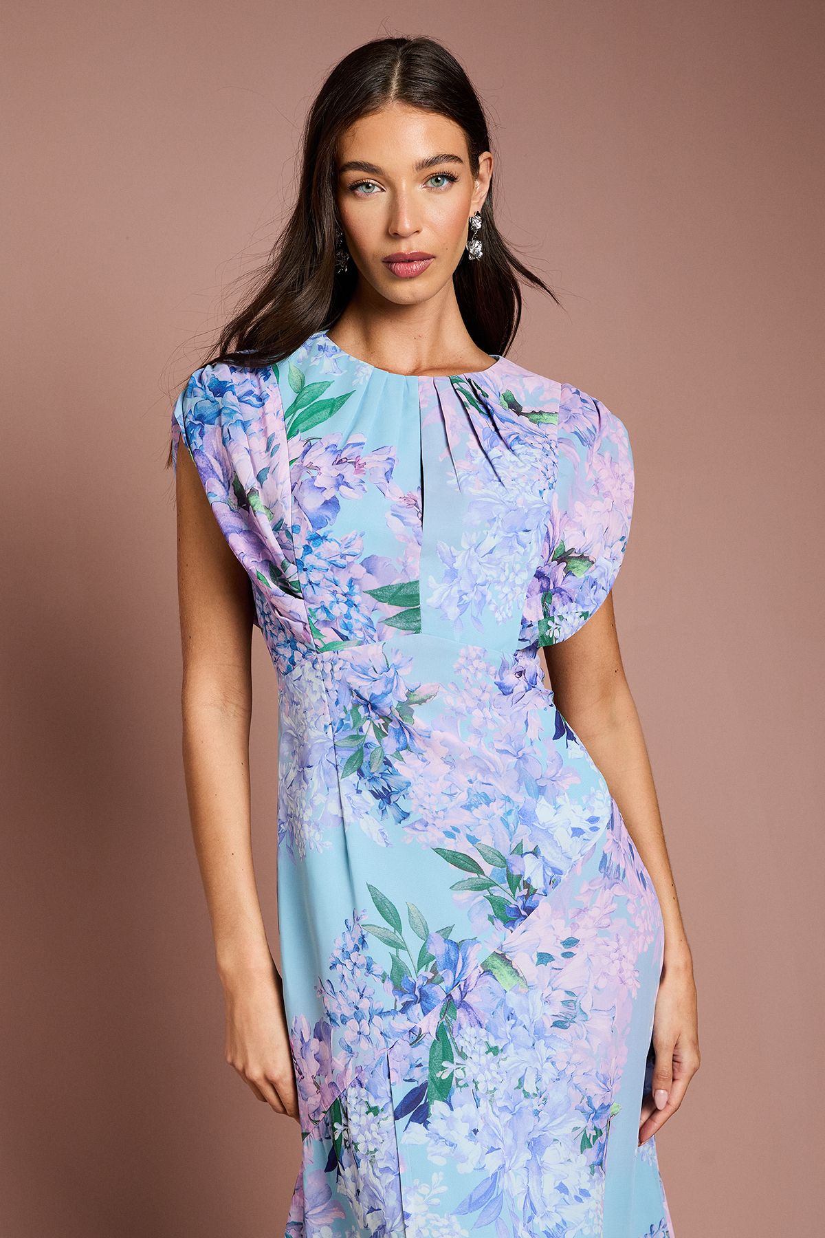 Coast Cap Sleeve Floral Chiffon Midi Dress Pale Blue image 2