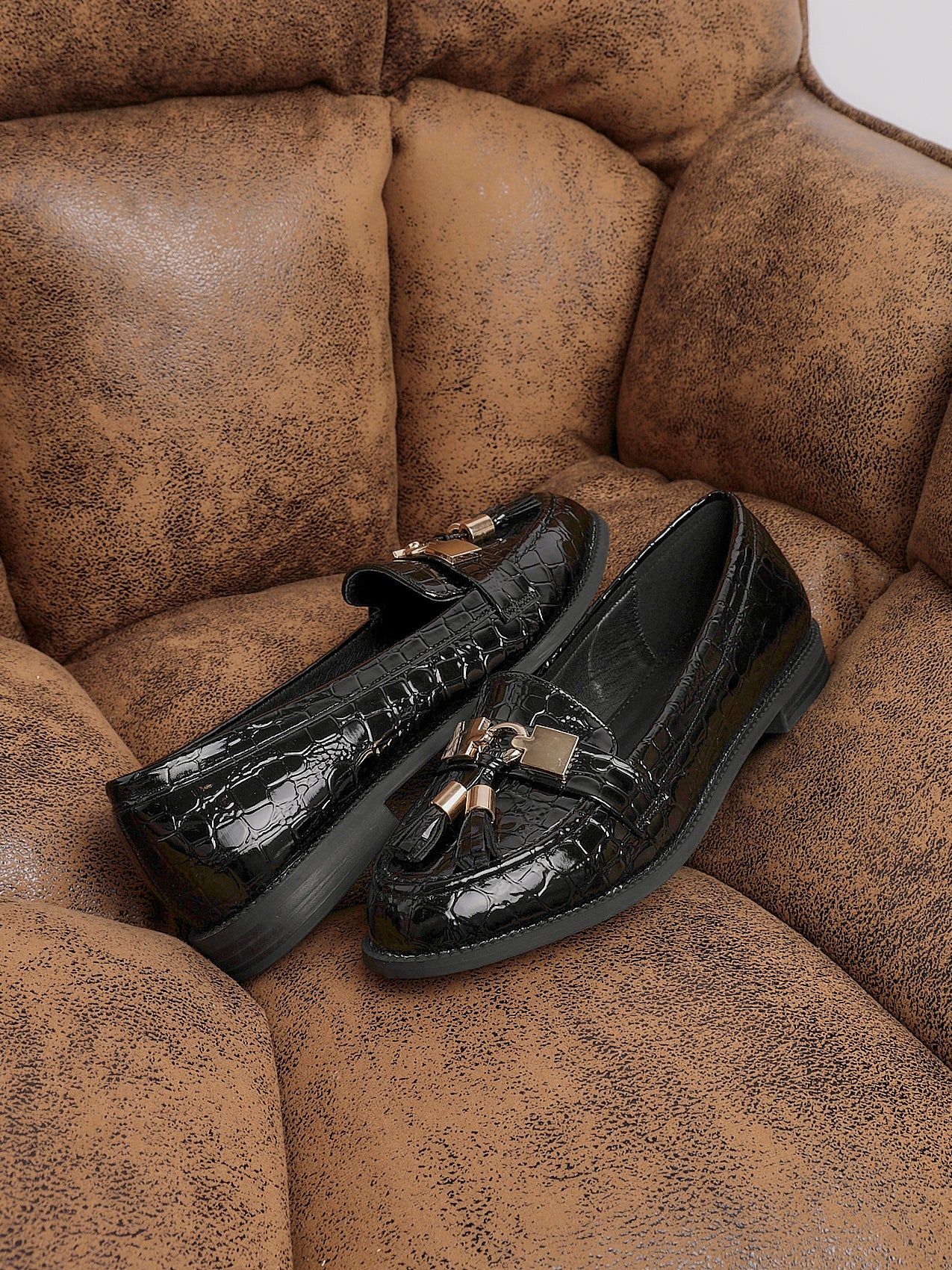 Linzi Tonia Black Croc Patent Classic Loafer image 2