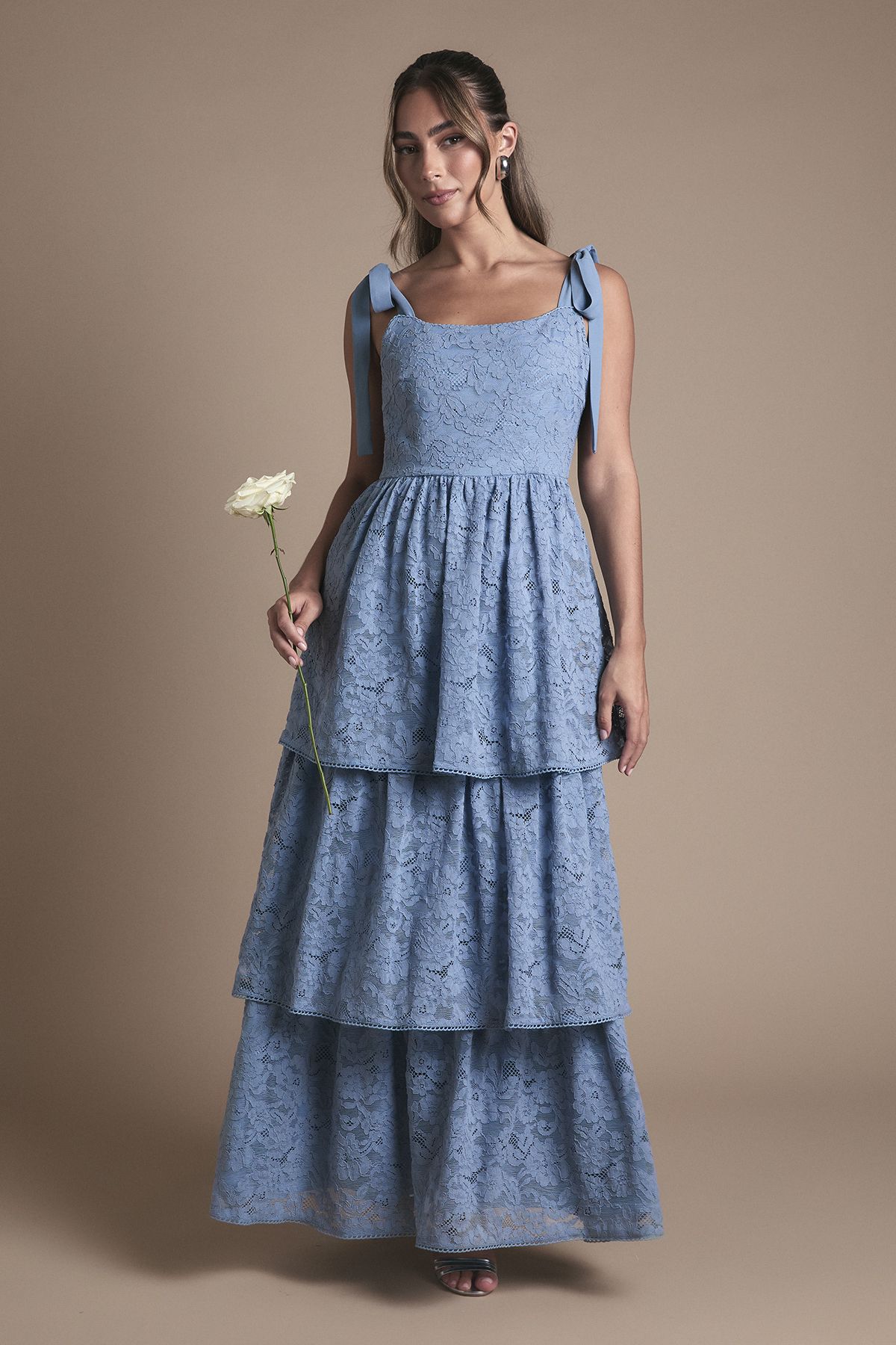 Oasis Oasis Lace Tiered Maxi Bridesmaid Dress Light Blue