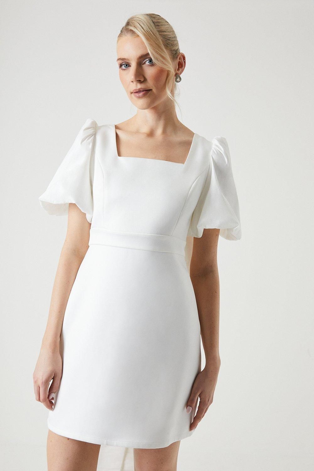 Coast Taffeta Bow Back Puff Sleeve Mini Dress Ivory image 2