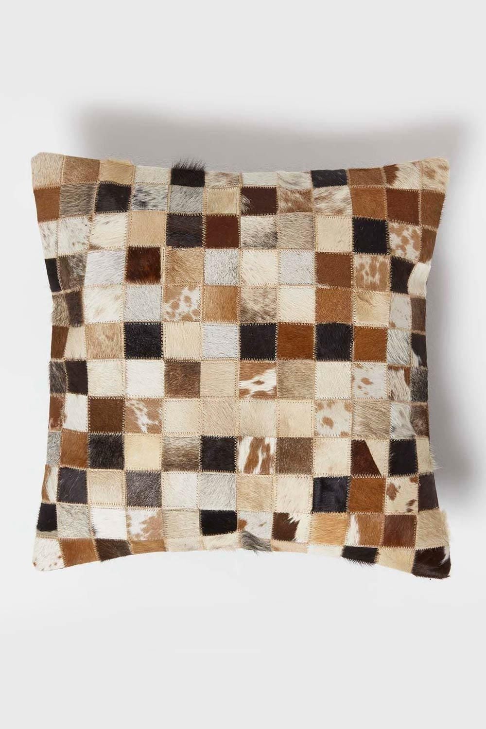 Homescapes Small Block Leather Cushion 45 x 45 cm image 1