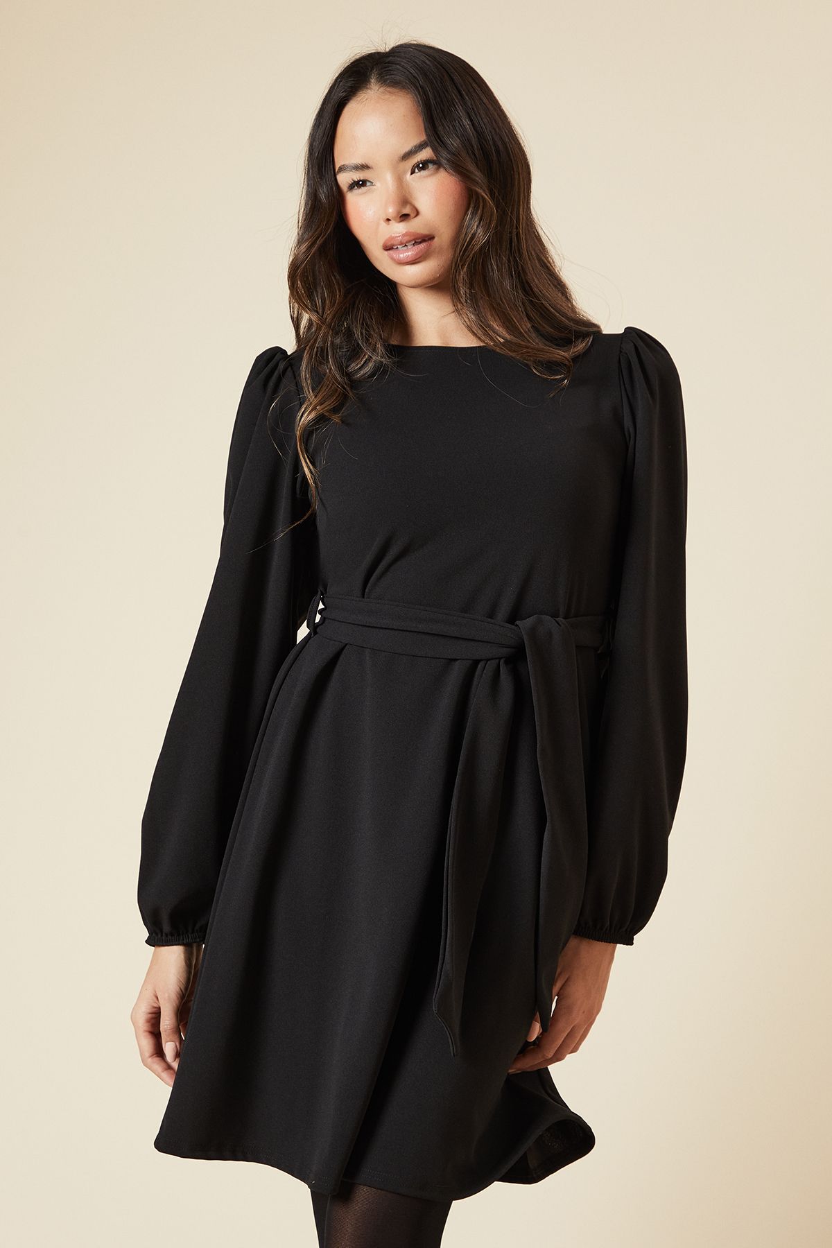 Dorothy Perkins Belted Scuba Shift Mini Dress Black image 1