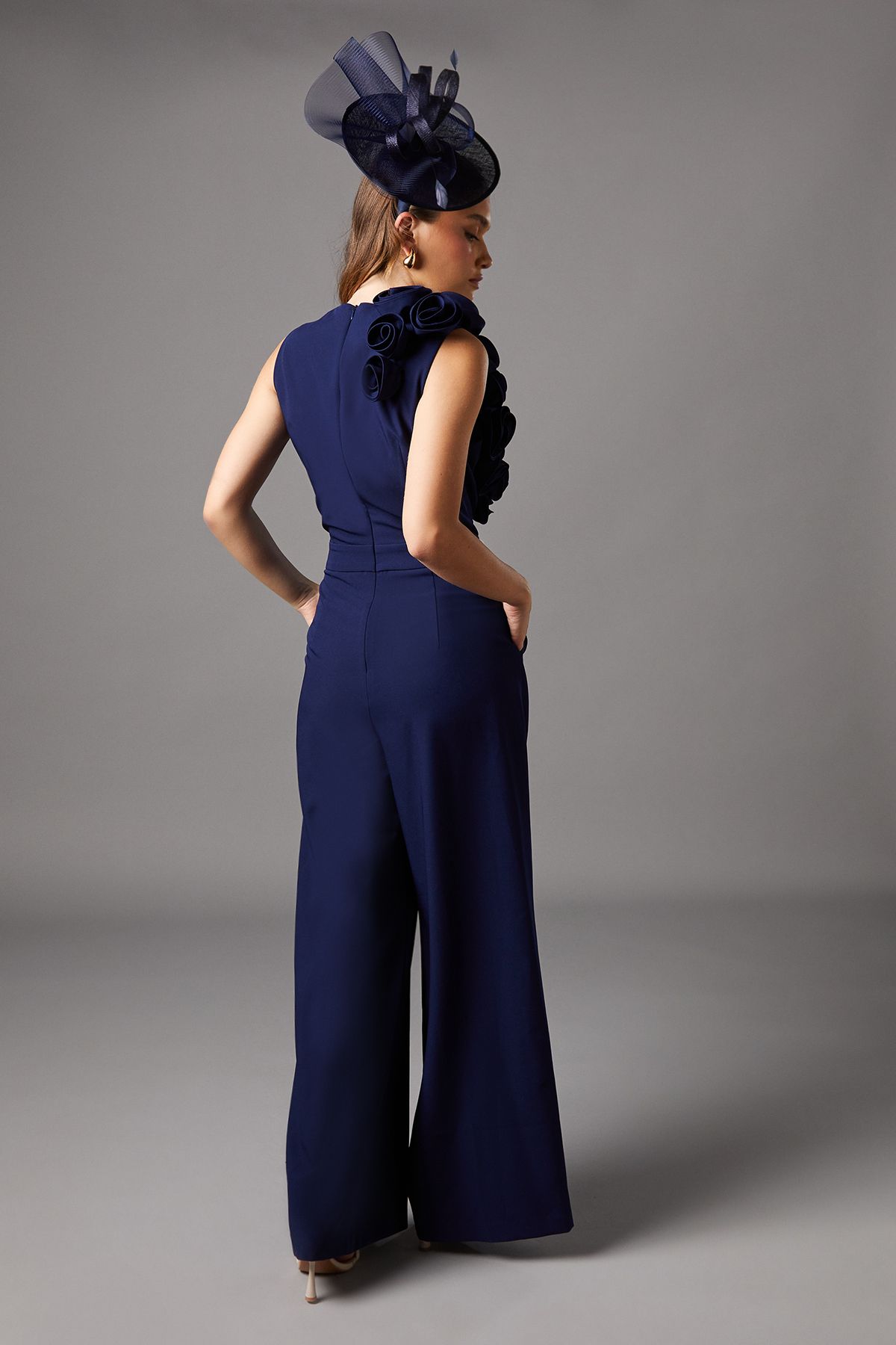 Coast Corsage Detail Pleated Jumpsuit Navy image 3