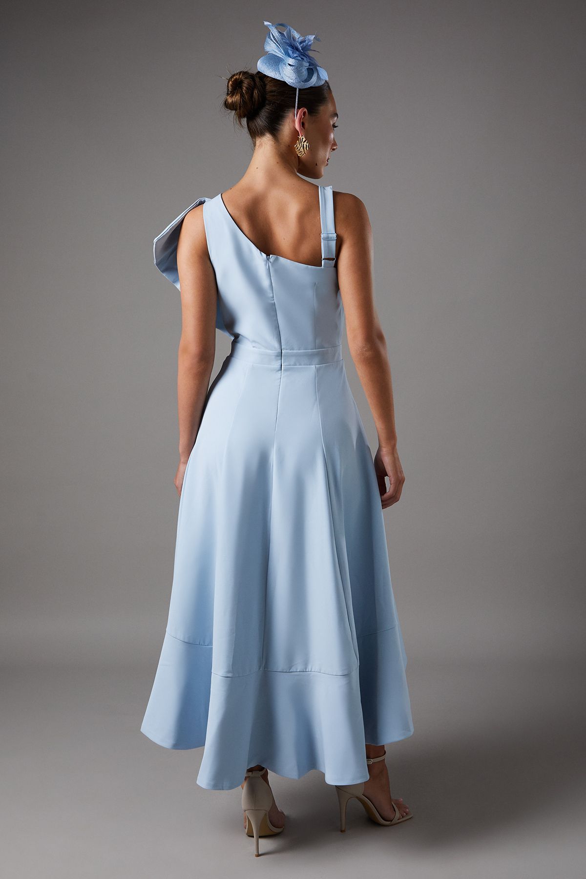 Coast One Shoulder Crepe Ruffle Midi Dress Pale Blue image 3