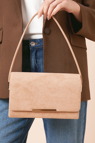 Dorothy Perkins Terrie Faux Suede Flap Over Structured Shoulder Bags Neutral