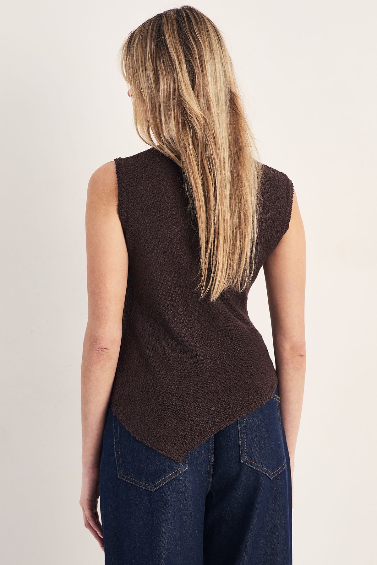 NastyGal Asymmetric Hem Boucle Knitted Top Brown image 4
