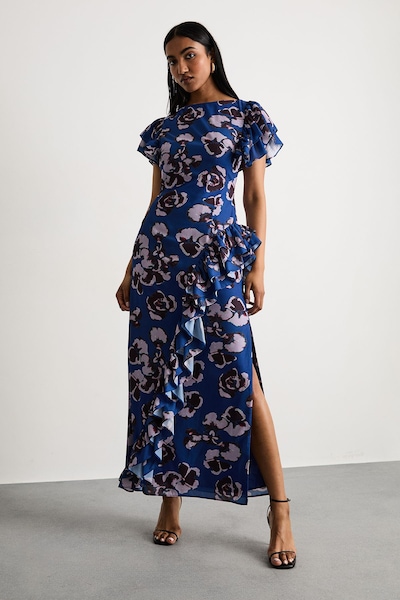 Warehouse Side Split Ruffle Detail Maxi Dress Floral