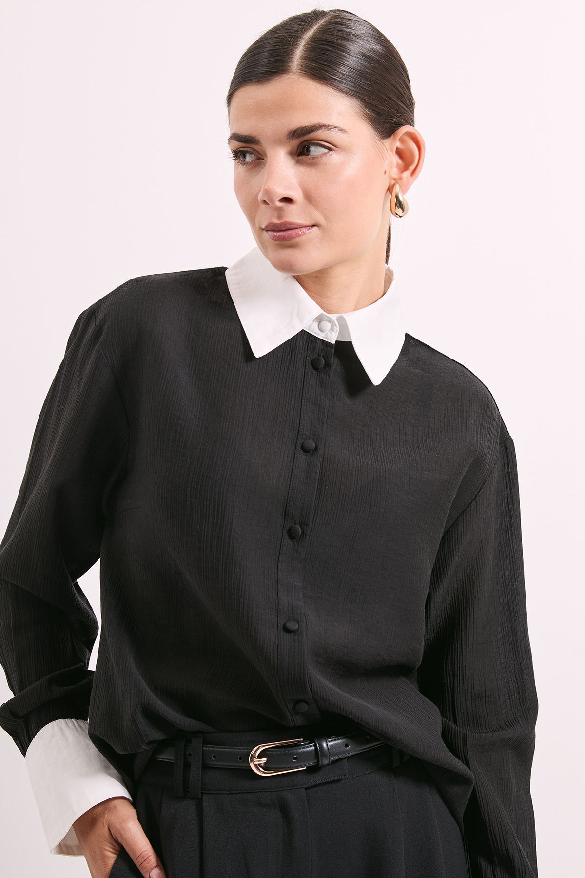 Principles Black Contrast Detail Sheer Shirt Black image 3