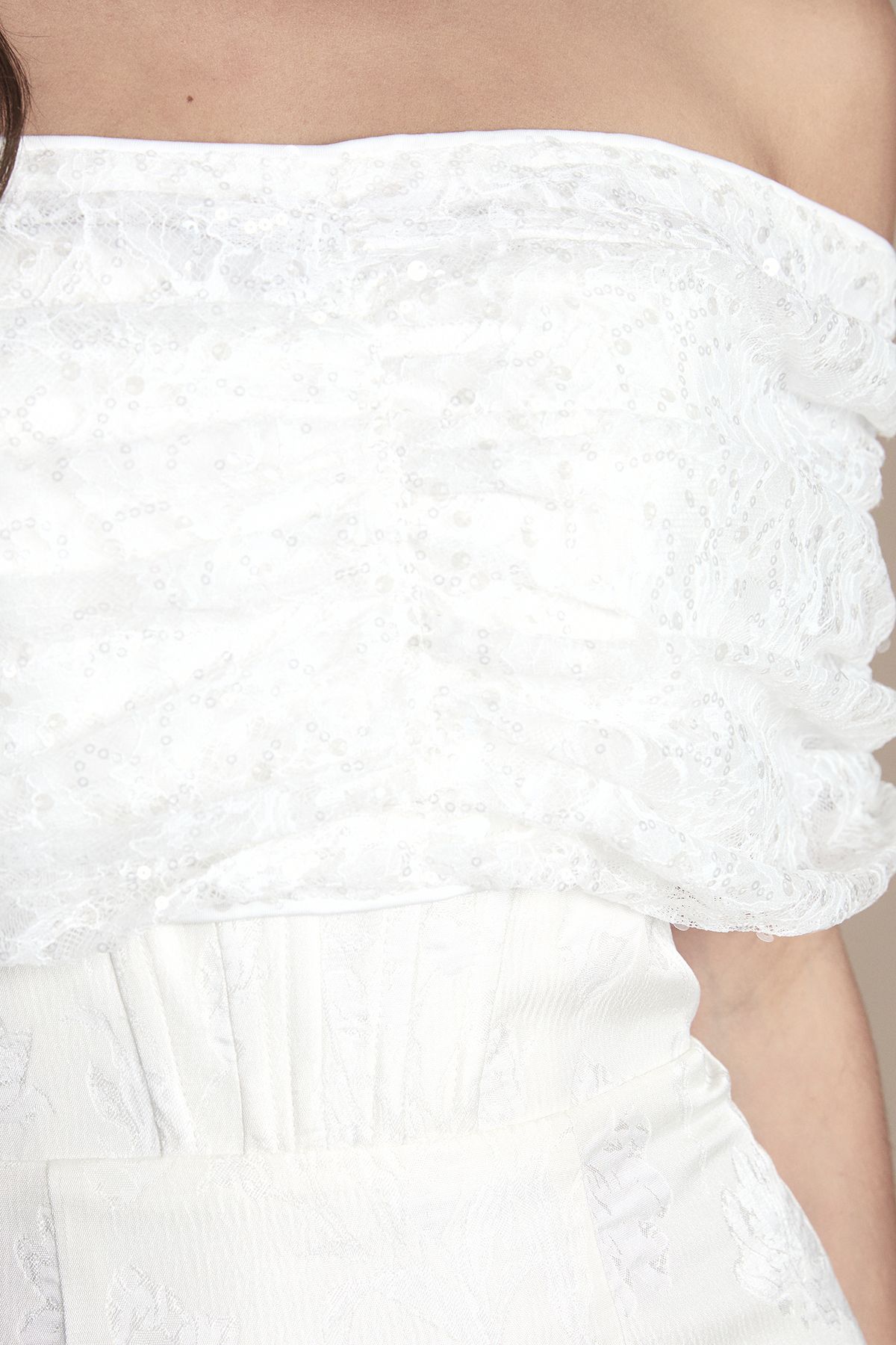 Coast Lisa Tan Bandeau Jacquard Column Midi Wedding Dress Ivory image 5