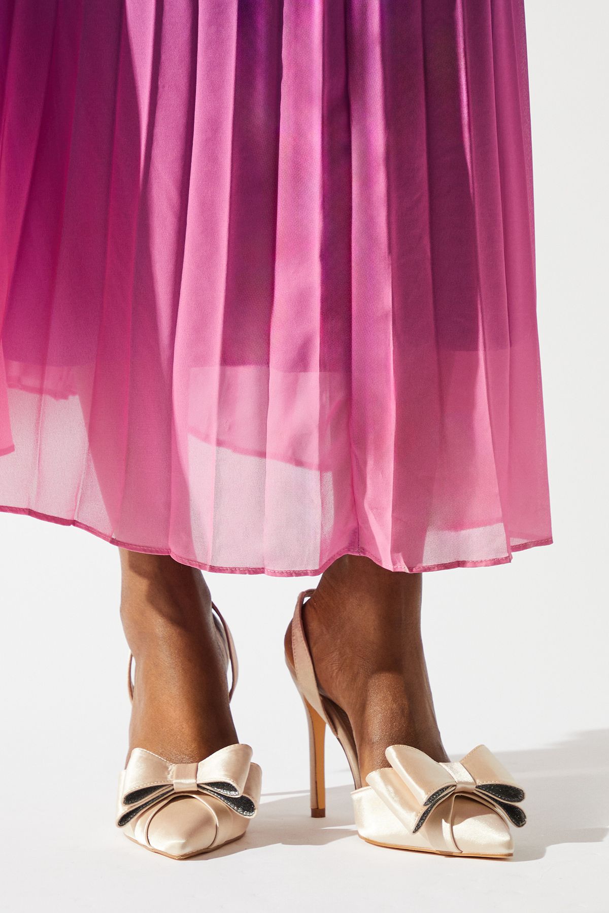 Coast Tamara Satin Bow Sling Back Stiletto Court Shoes Oyster image 1