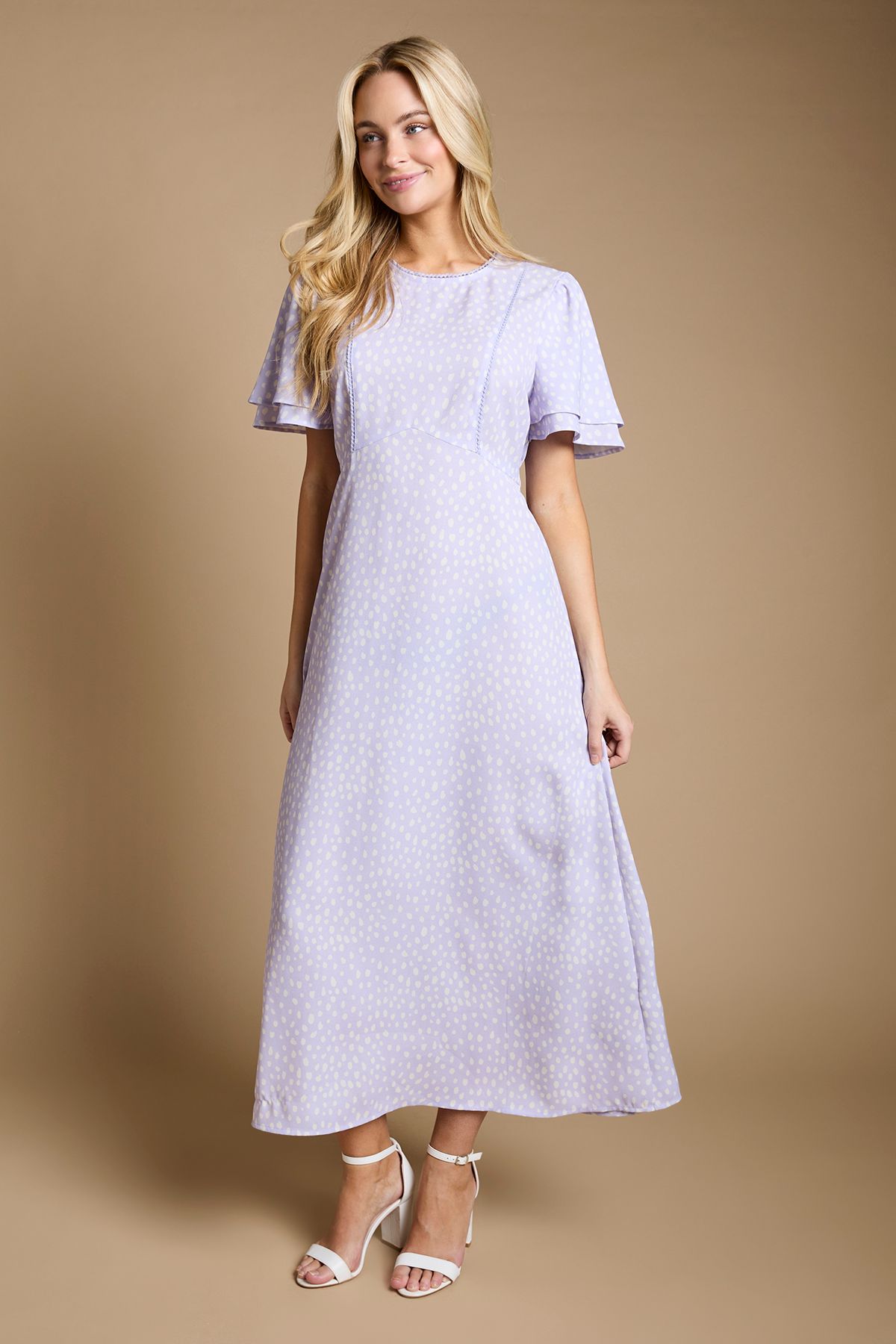 Dorothy Perkins Angel Sleeve Seam Detail Midi Dress Purple