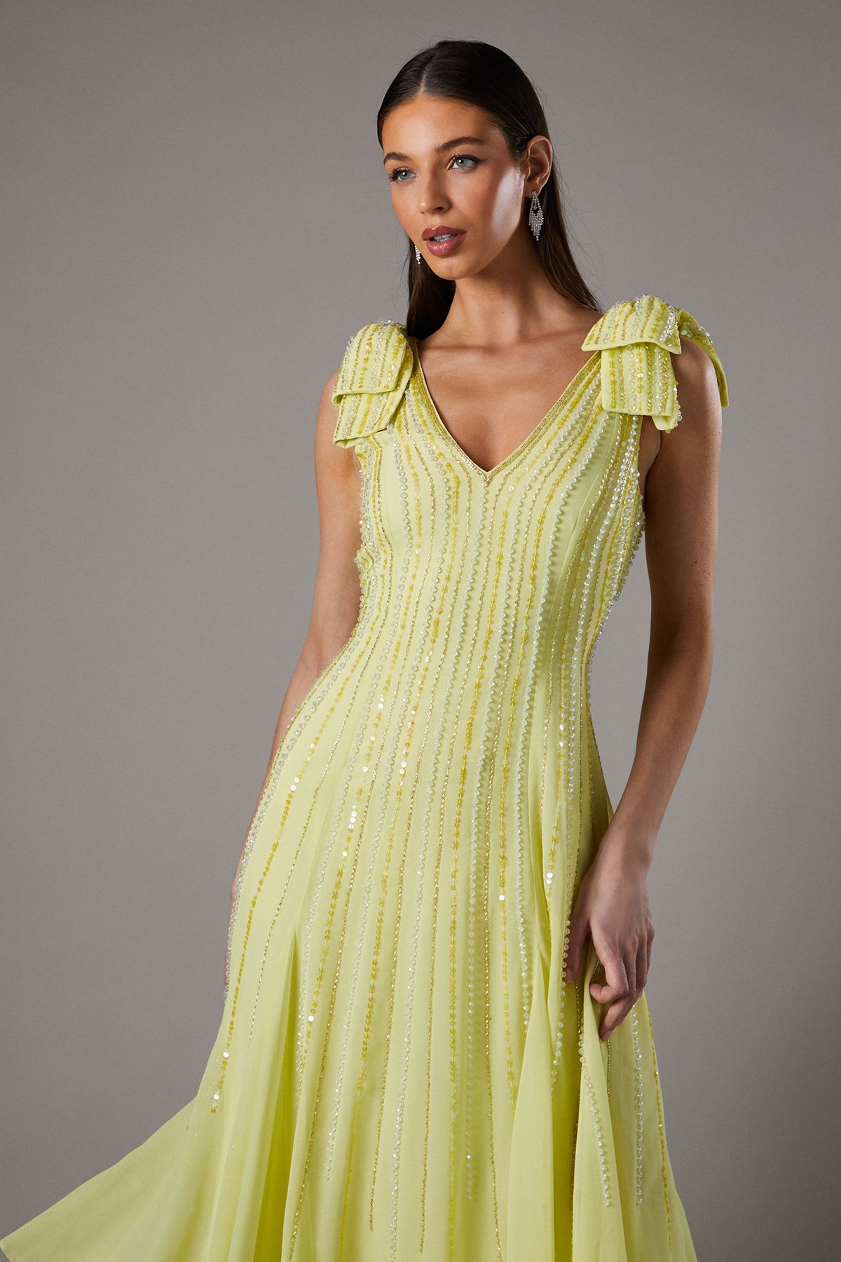 Coast Bow Shoulder Embellished Midi Dress Yellow image 2