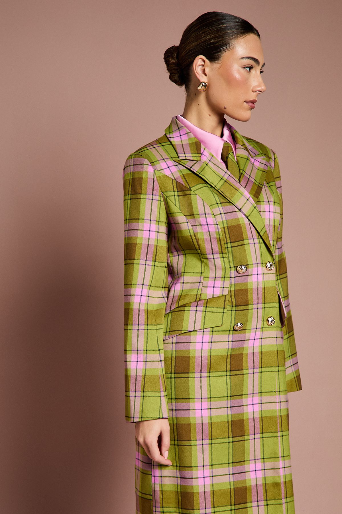 Coast Lisa Tan Check Double Breasted Formal Coat Green image 2