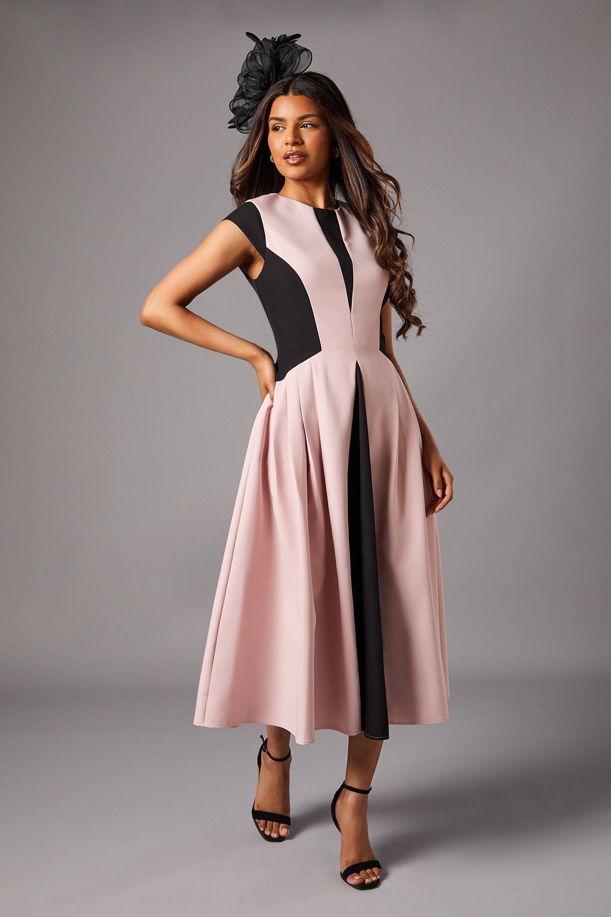 Coast Petite Crepe colour Block Midi Dress Blush image 1