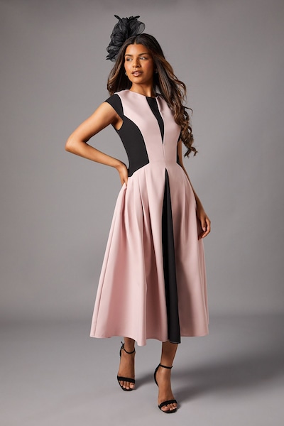 Coast Petite Crepe colour Block Midi Dress Blush
