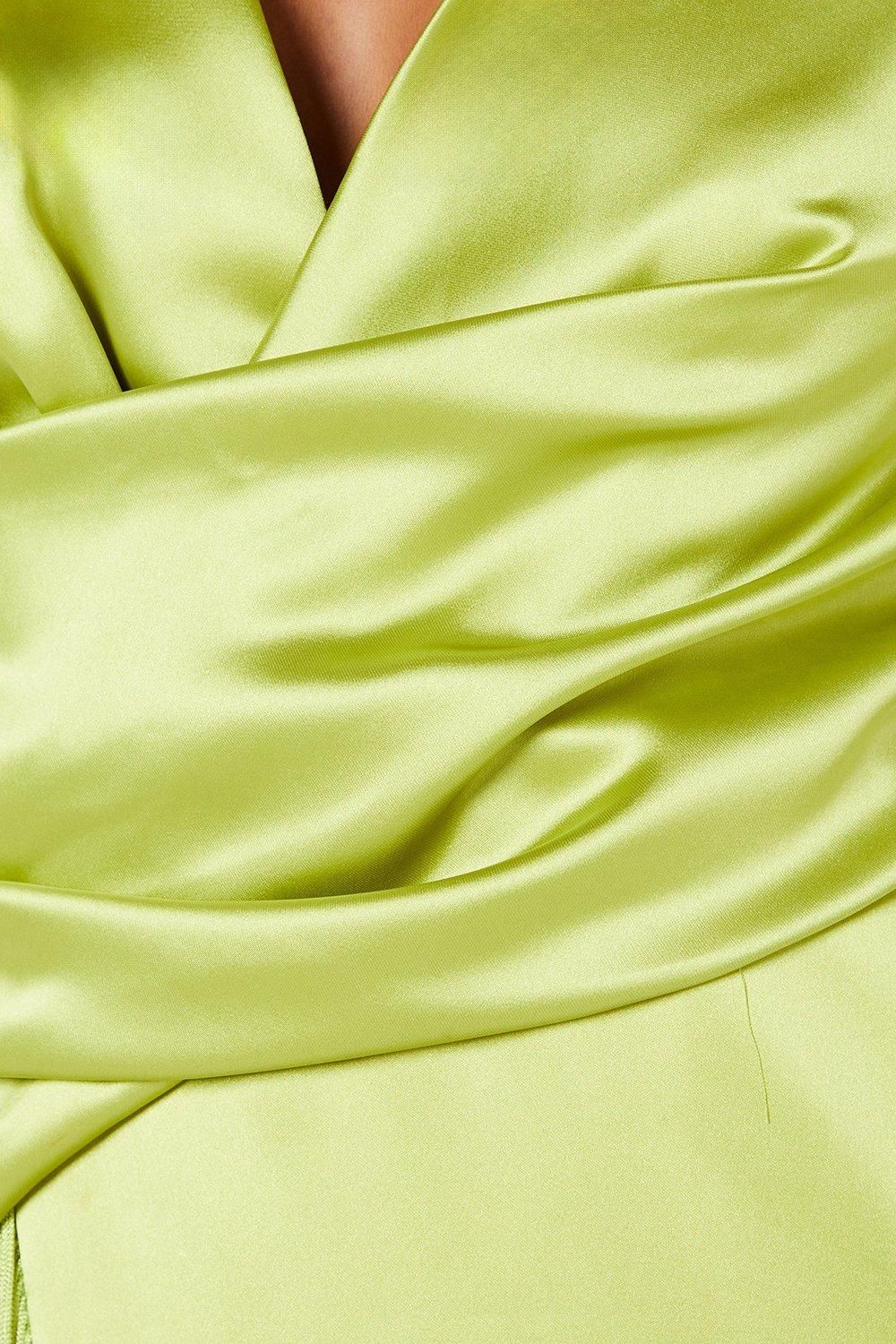 Coast Satin Fringe Hem Wrap Waist Midi Dress Chartreuse image 5