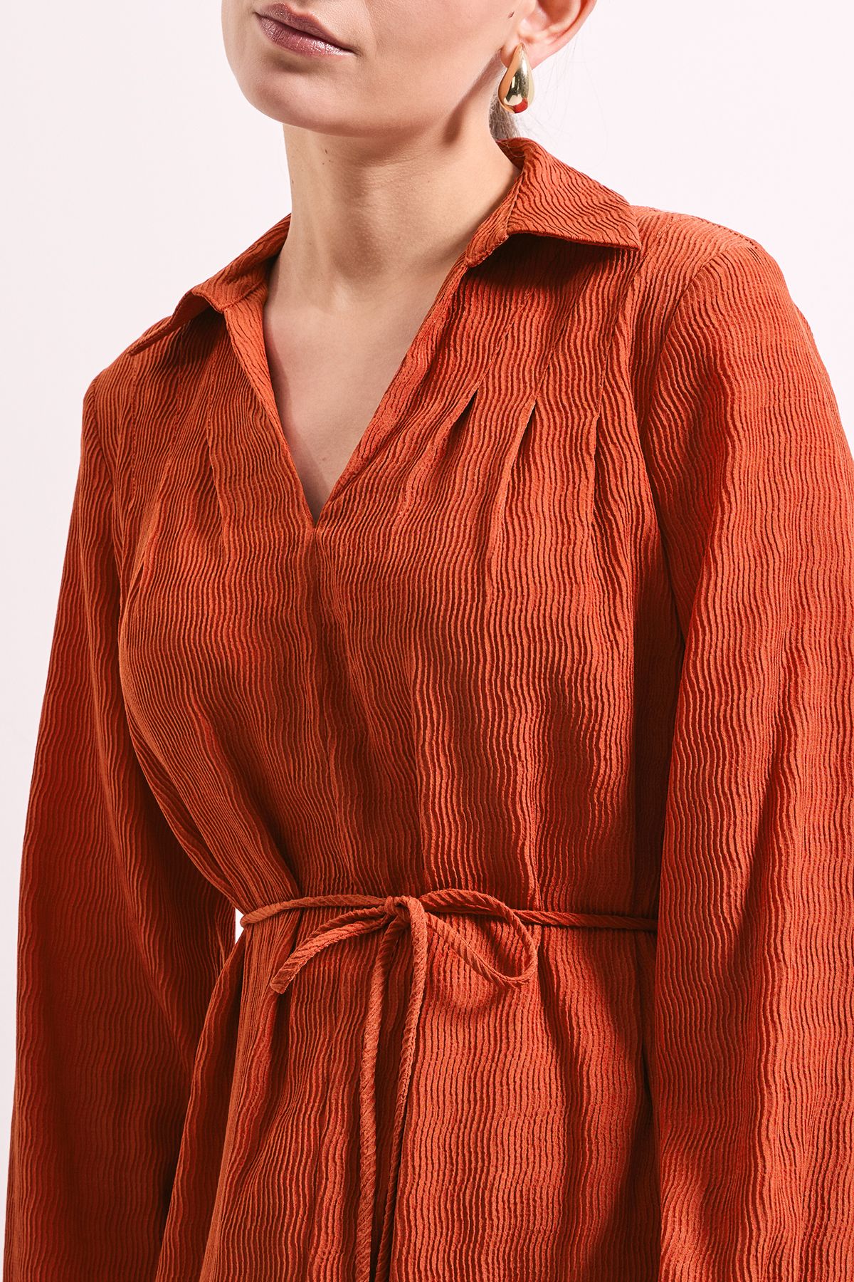 Principles Crinkle Column Shirt Mid Dress Rust image 5