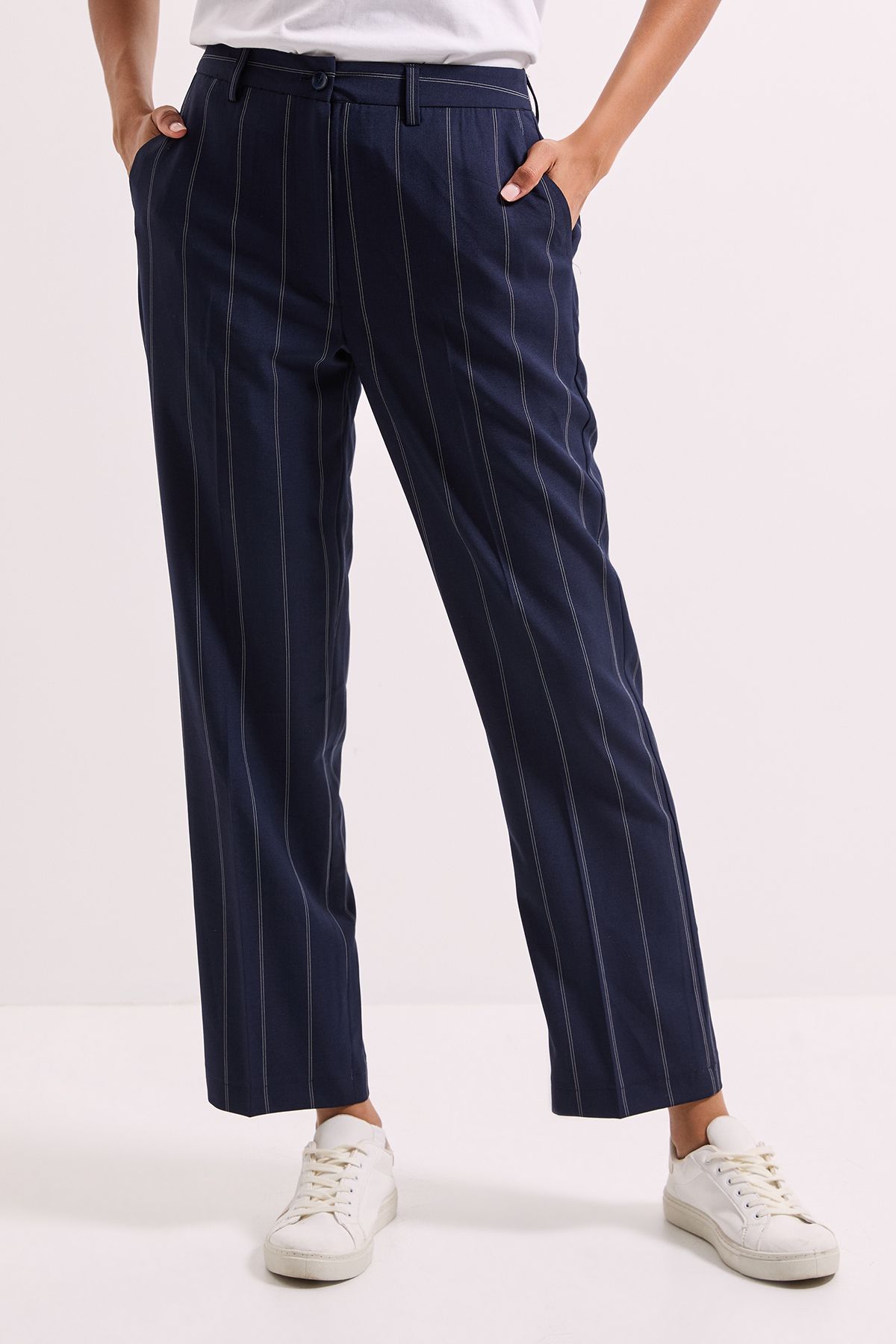 Dorothy Perkins Stripe Ankle Grazer Trouser Navy image 2