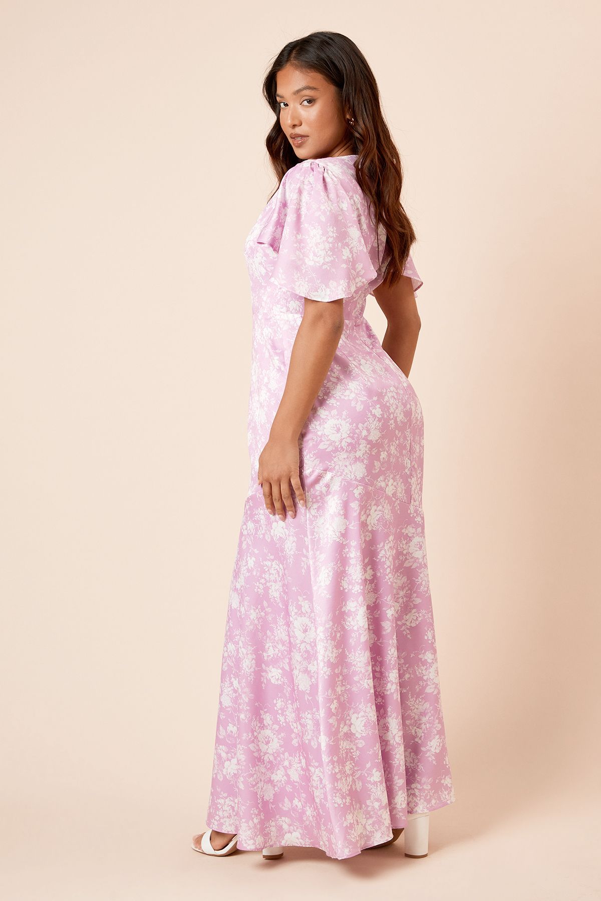 Dorothy Perkins DP Luxe Petite Angel Sleeve V Neck Maxi Dress Lilac image 3